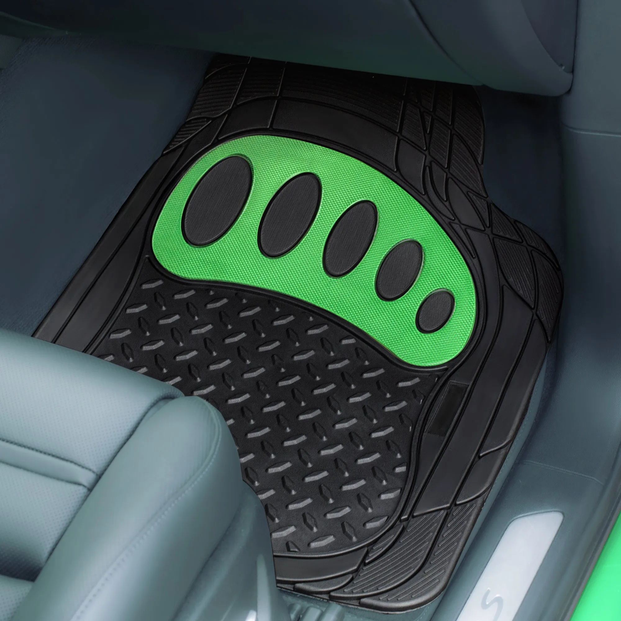4 Piece Liners Trimmable ClimaProof Non-Slip Vinyl Floor Mats - Full Set Green