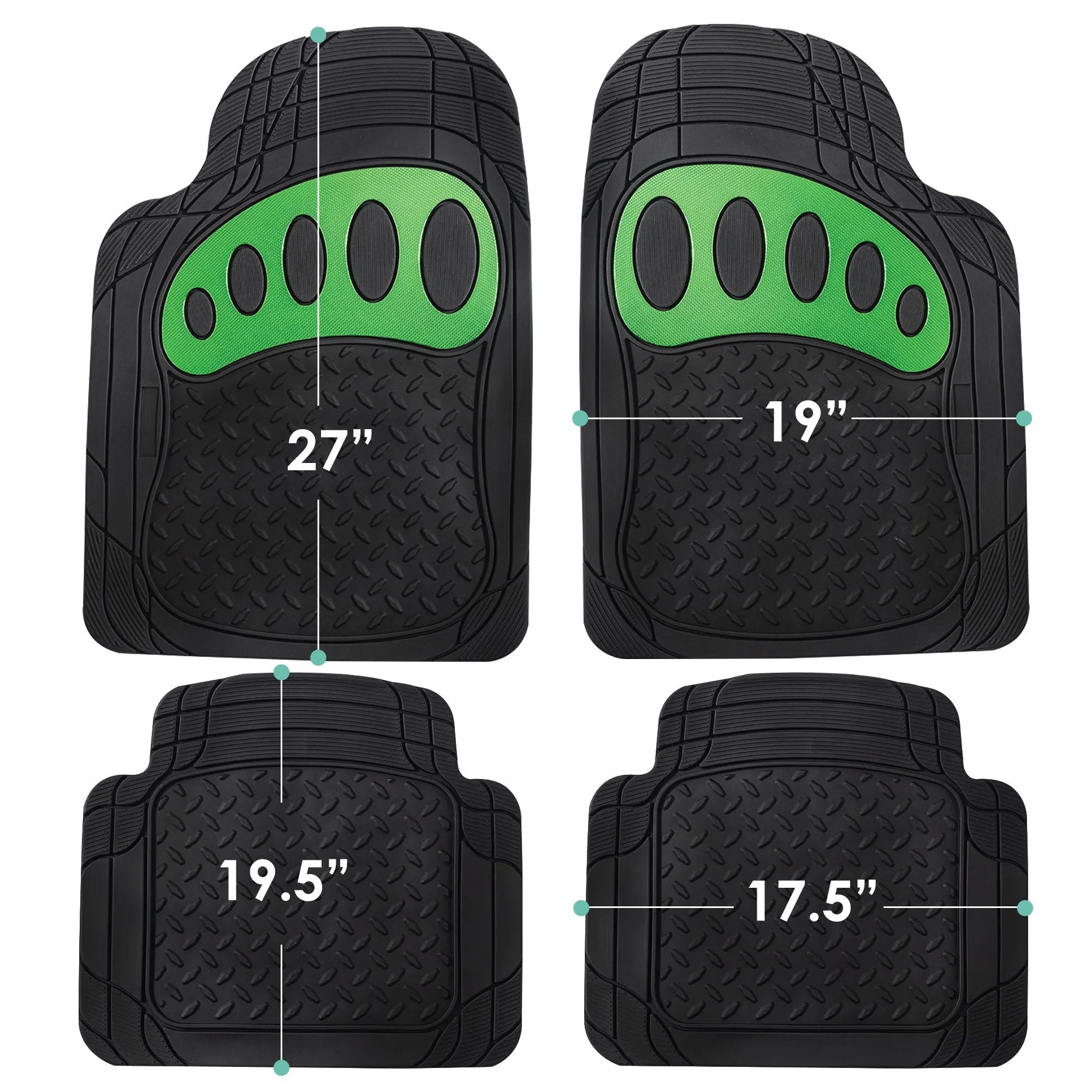 4 Piece Liners Trimmable ClimaProof Non-Slip Vinyl Floor Mats - Full Set Green