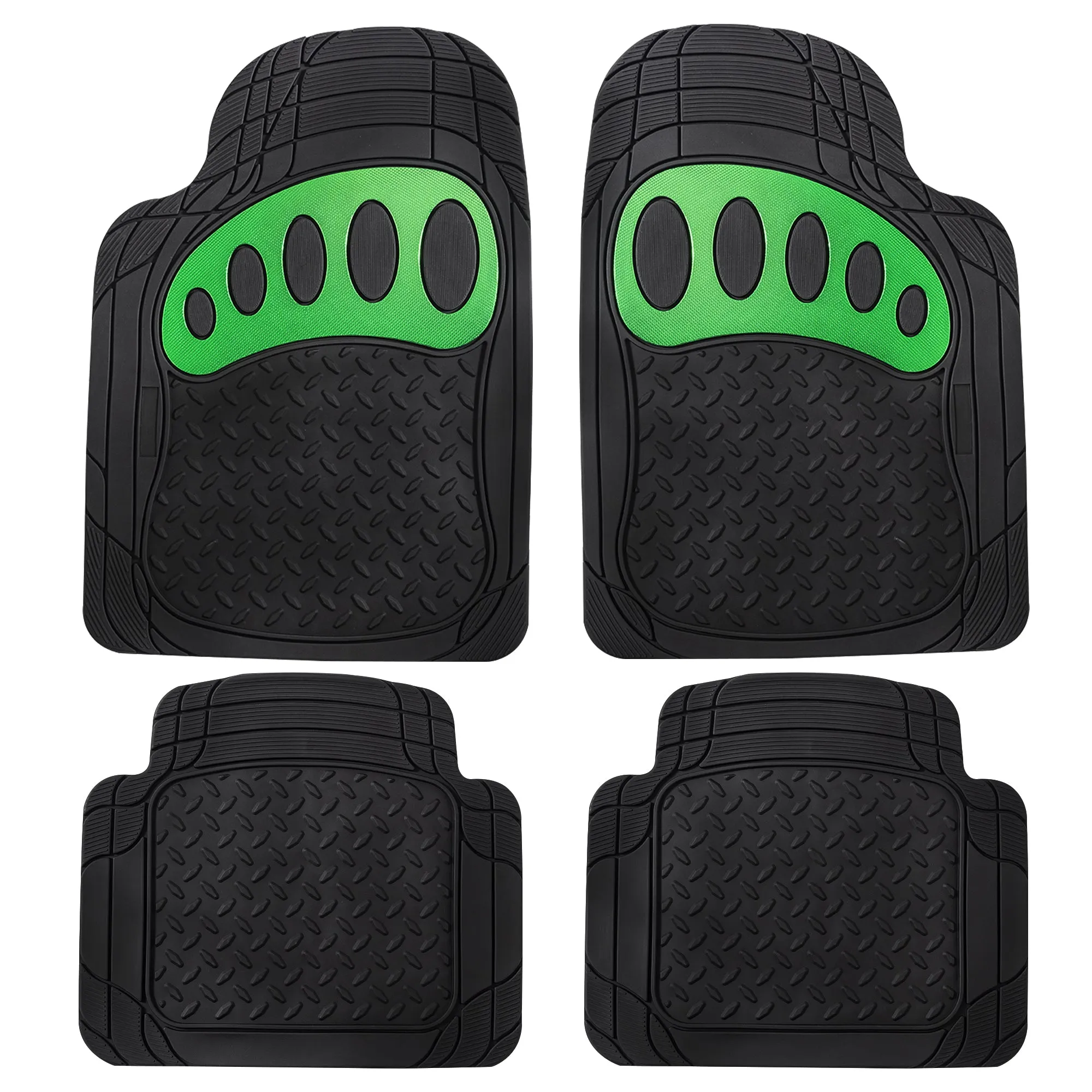 4 Piece Liners Trimmable ClimaProof Non-Slip Vinyl Floor Mats - Full Set Green