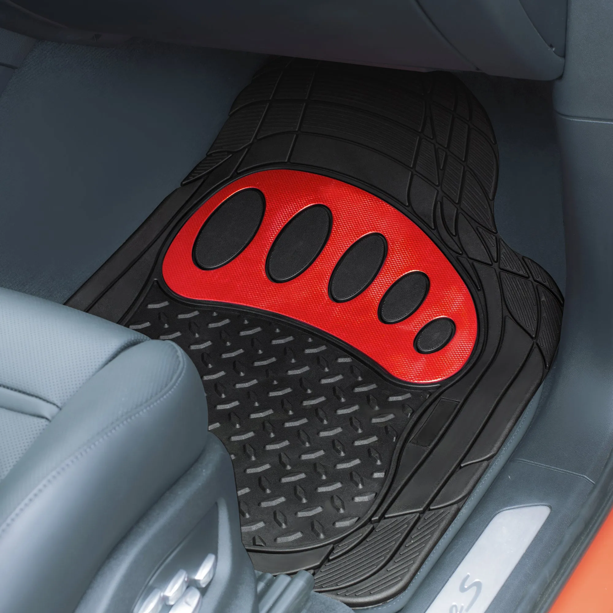 4 Piece Liners Trimmable ClimaProof Non-Slip Vinyl Floor Mats - Full Set Red