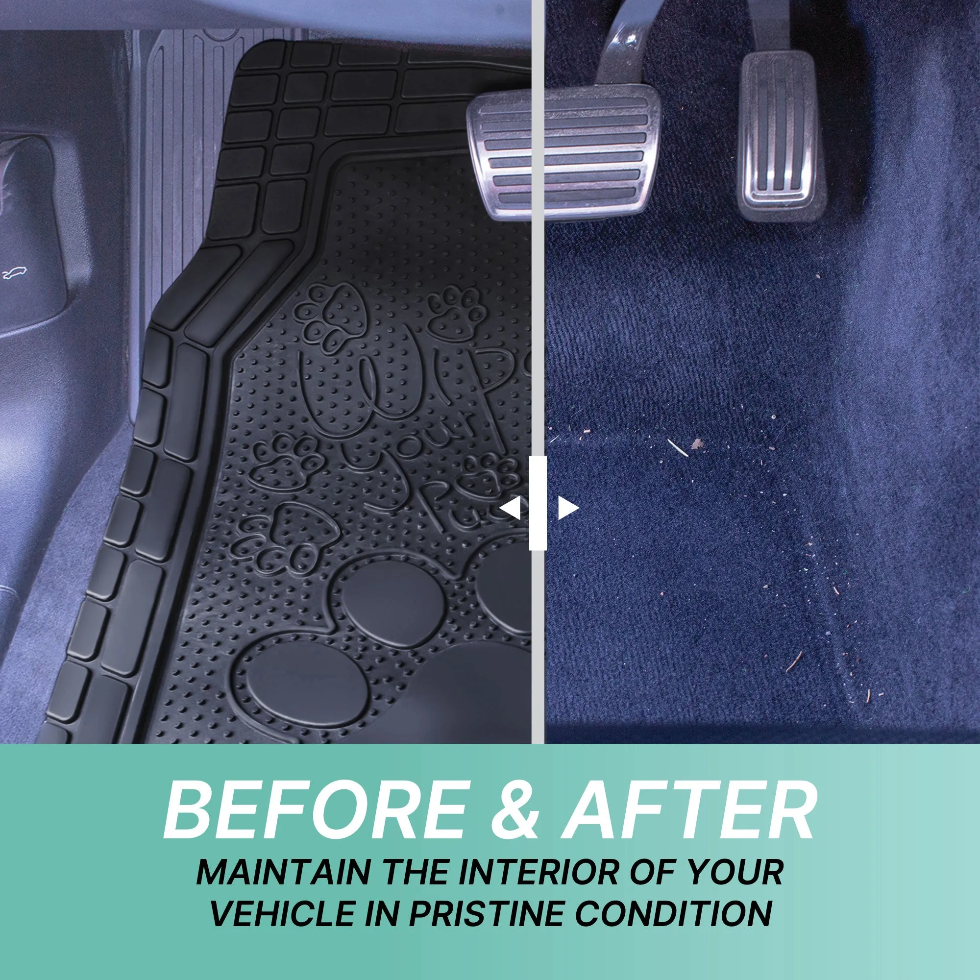 Adorable Paw Print Rubber Floor Mats - Full Set Black