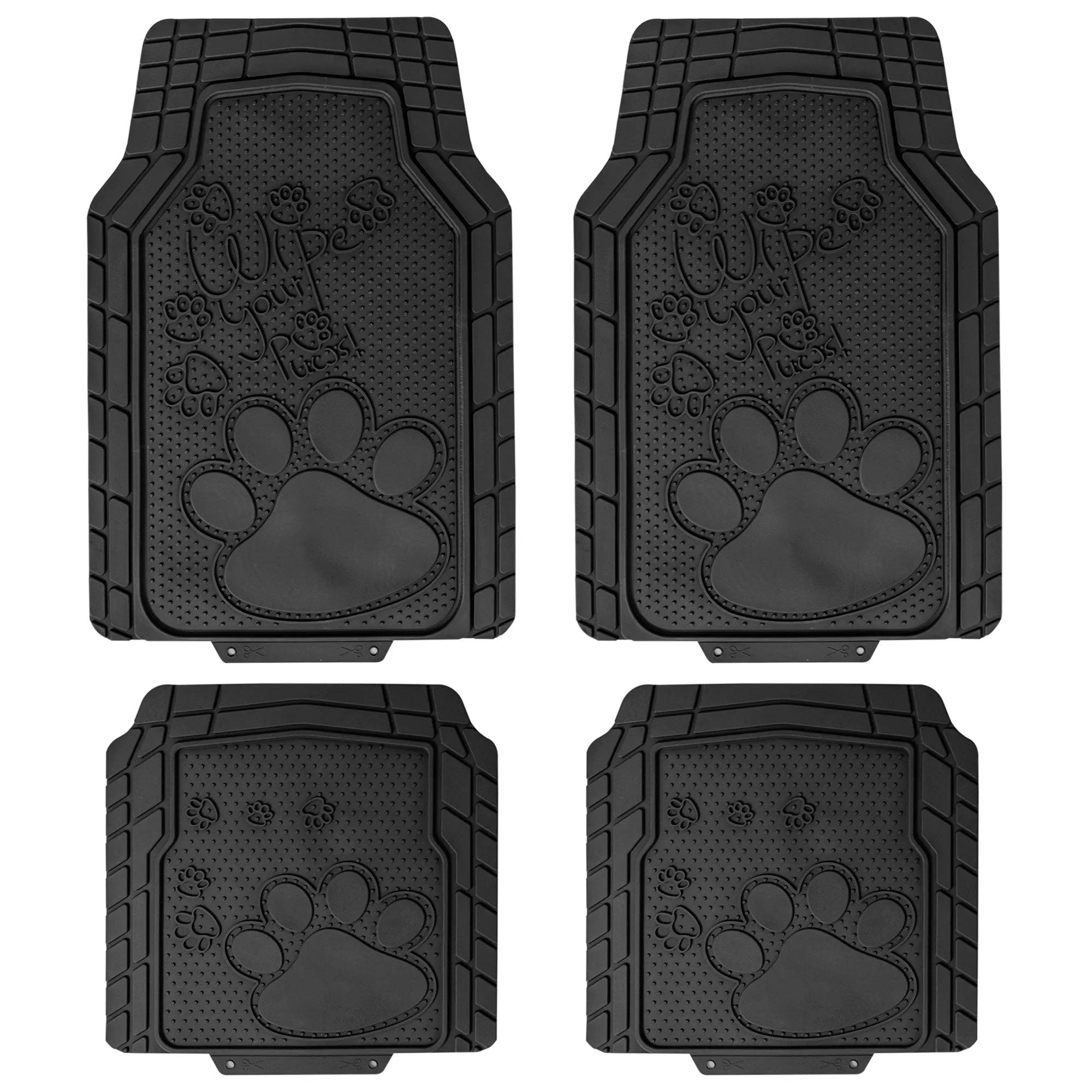 Adorable Paw Print Rubber Floor Mats - Full Set Black