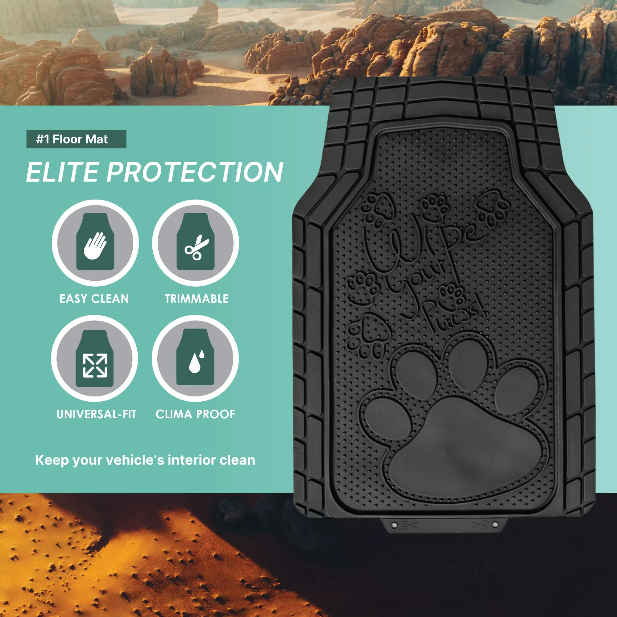 Adorable Paw Print Rubber Floor Mats - Full Set Black