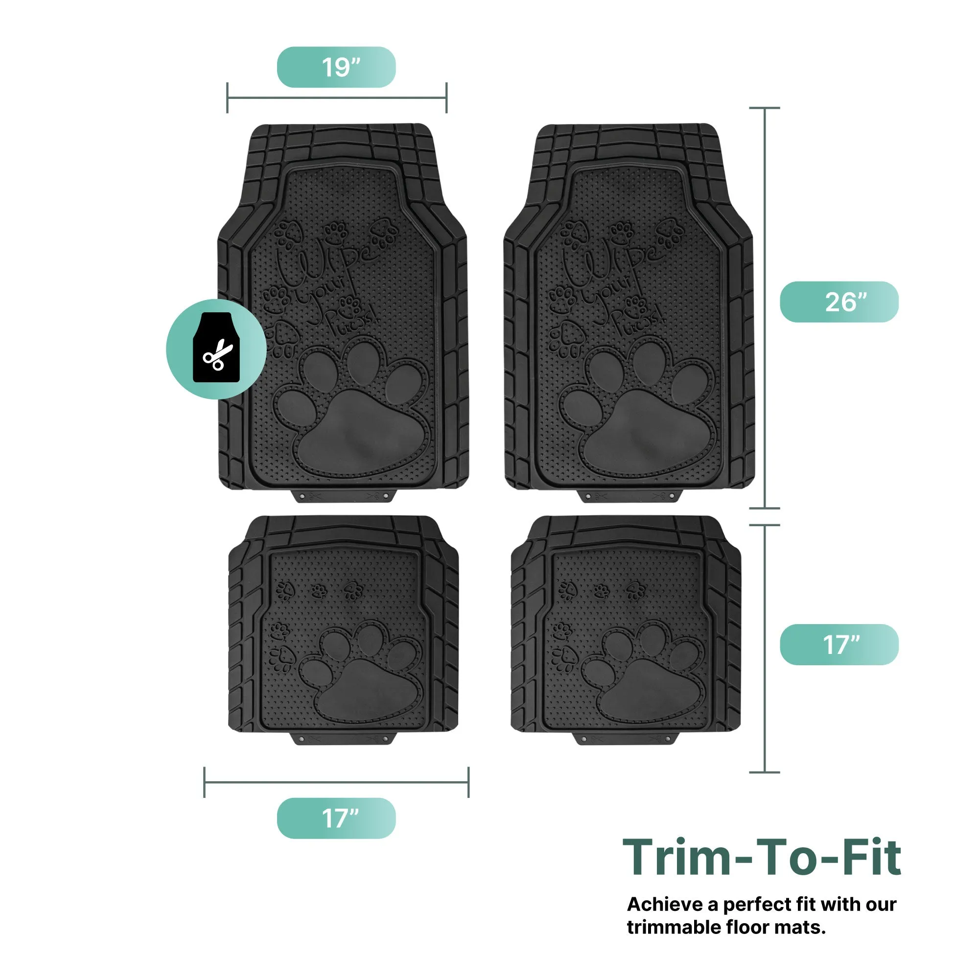 Adorable Paw Print Rubber Floor Mats - Full Set Black
