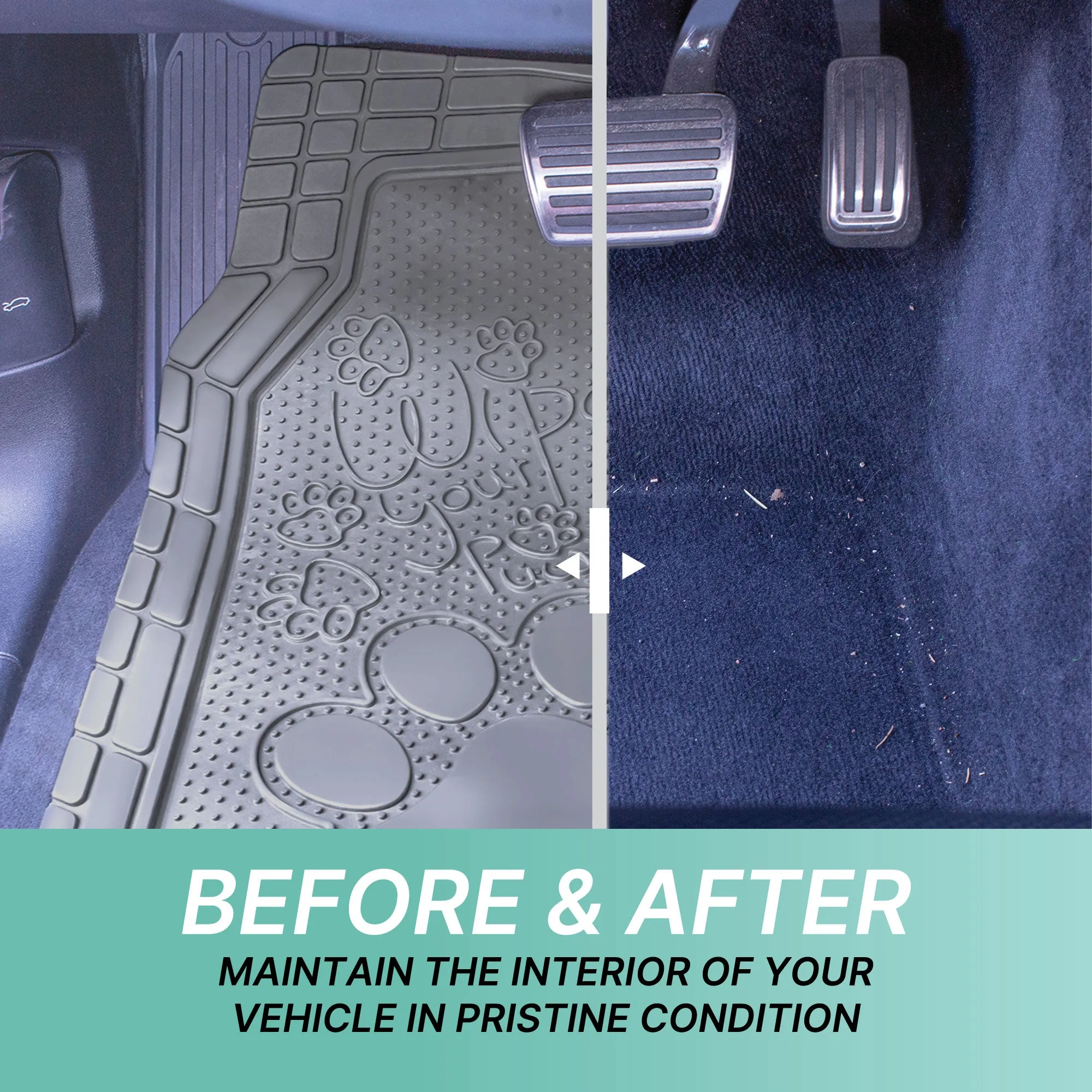 Adorable Paw Print Rubber Floor Mats - Full Set Gray