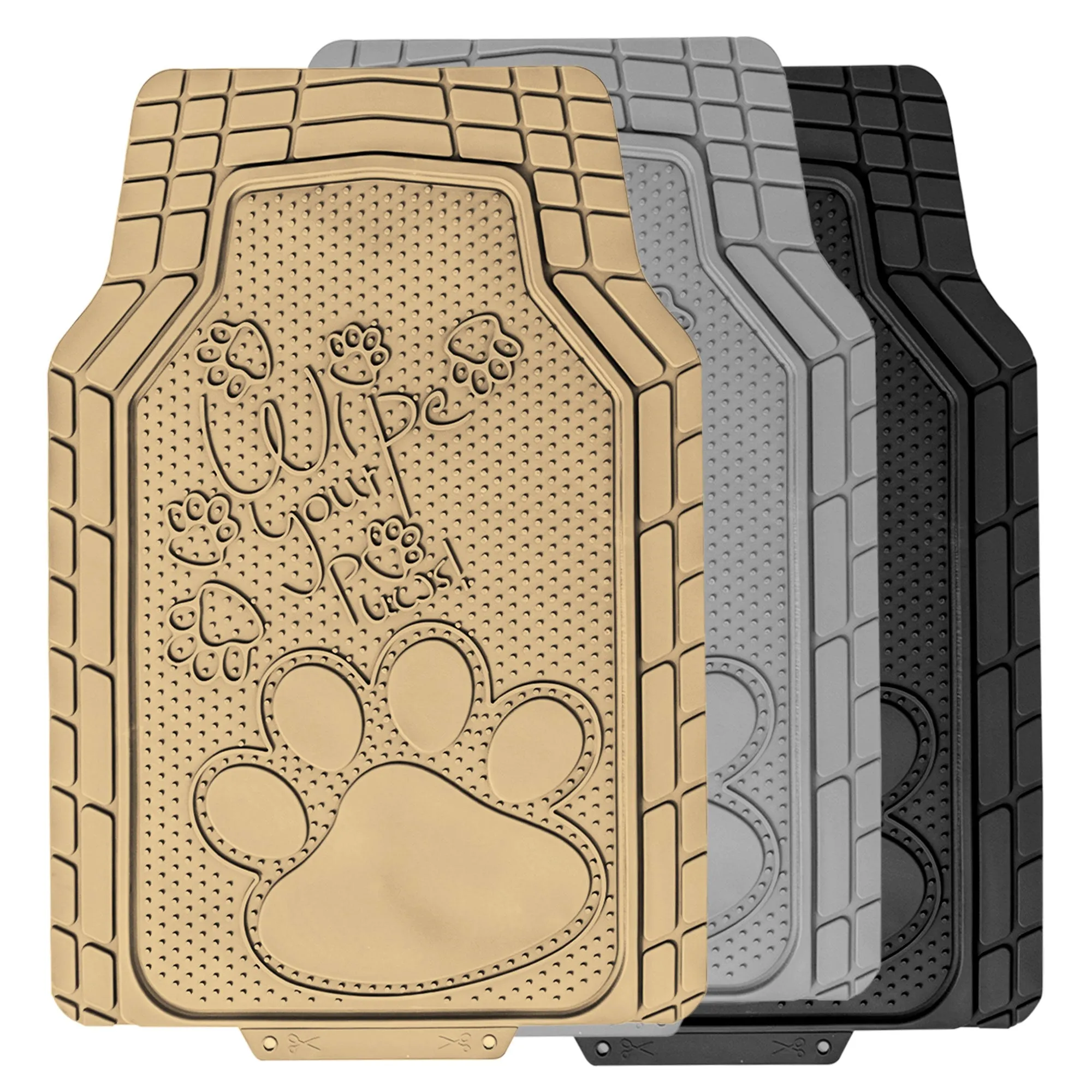 Adorable Paw Print Rubber Floor Mats - Full Set Gray