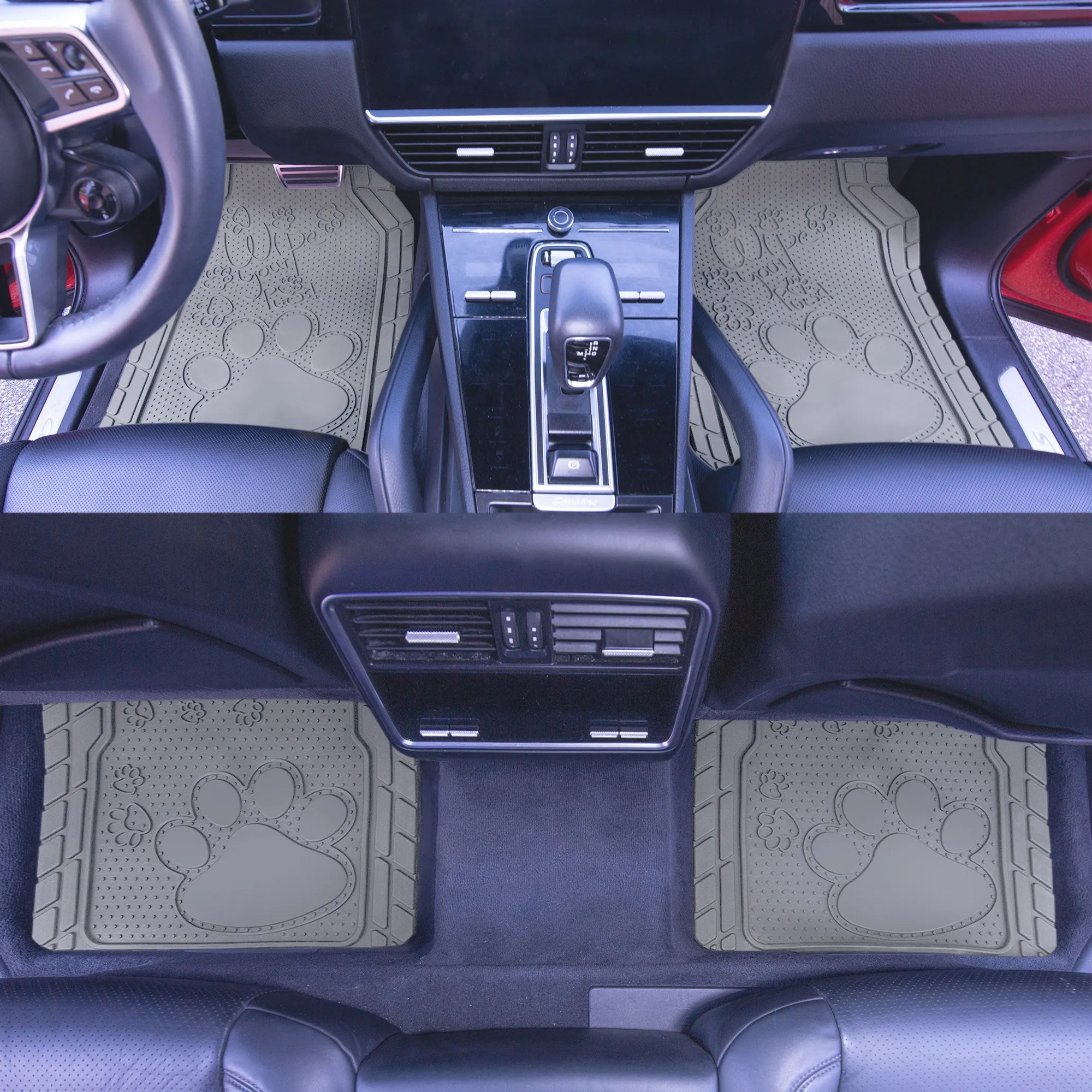 Adorable Paw Print Rubber Floor Mats - Full Set Gray