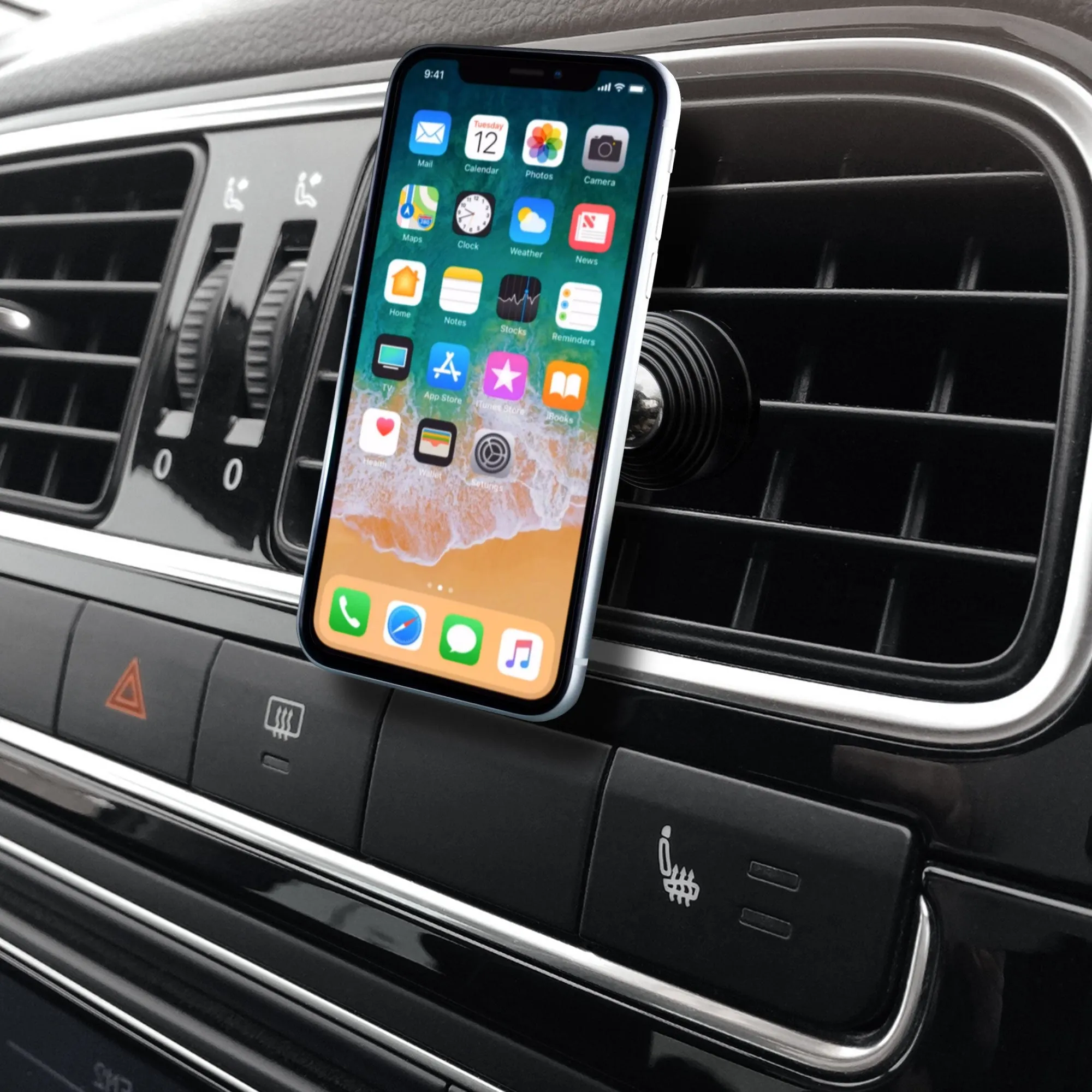Air Vent Magnetic Phone Car Mount   Suction Cup Ring Holder Black