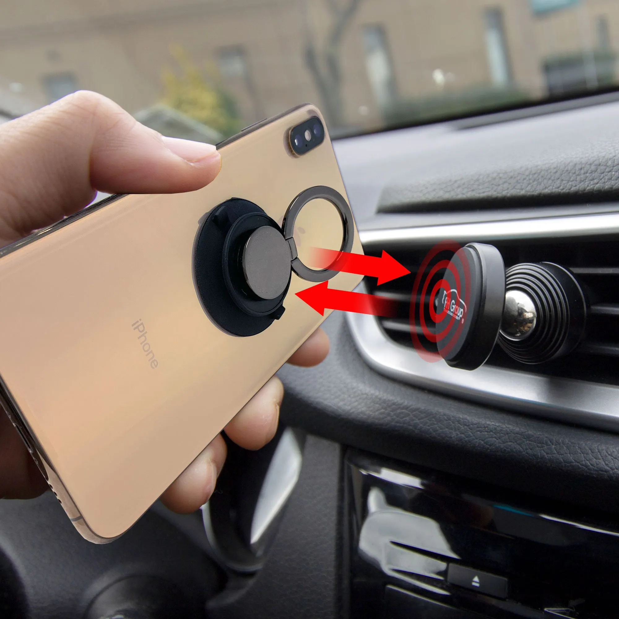Air Vent Magnetic Phone Car Mount   Suction Cup Ring Holder Black