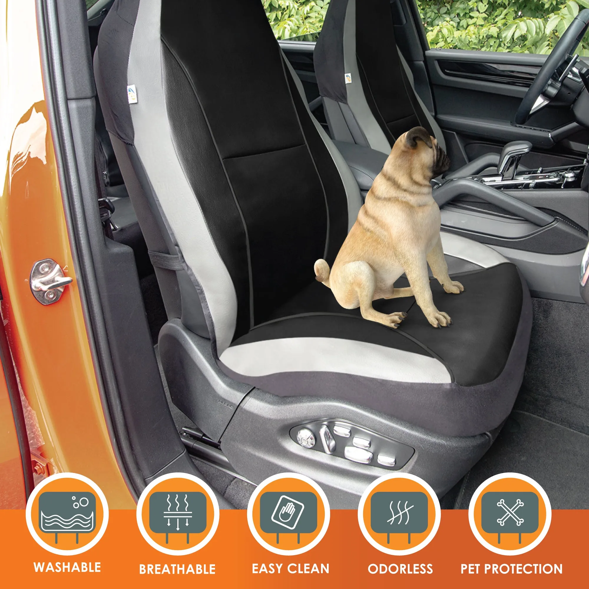 Bold Contrasting Leatherette Seat Covers Full Set - Black