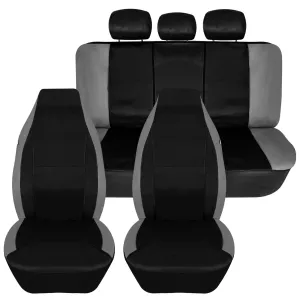 Bold Contrasting Leatherette Seat Covers Full Set - Black