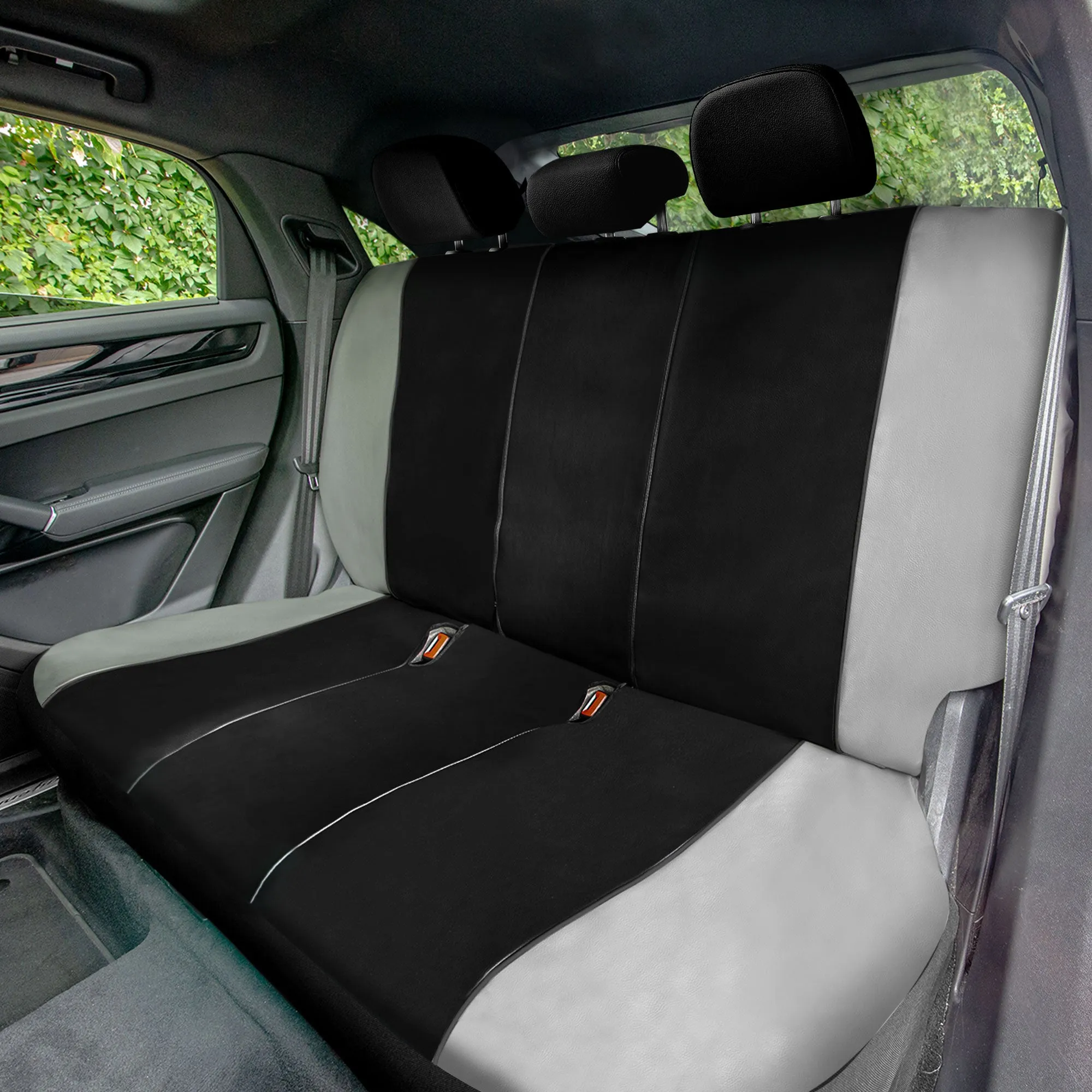 Bold Contrasting Leatherette Seat Covers Full Set - Black