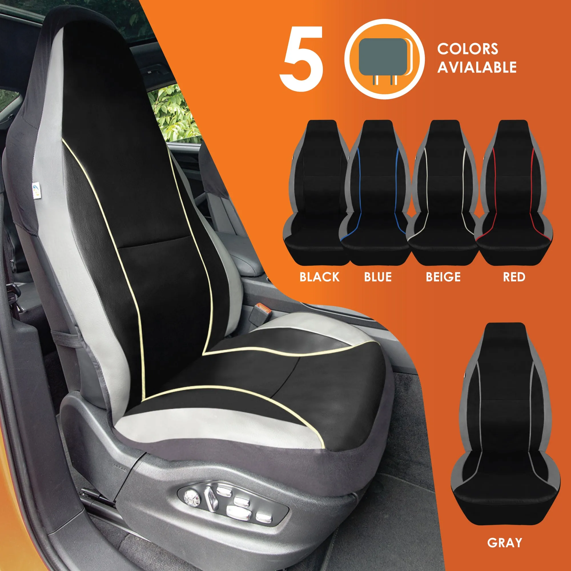 Bold Contrasting Leatherette Seat Covers Full Set - Black