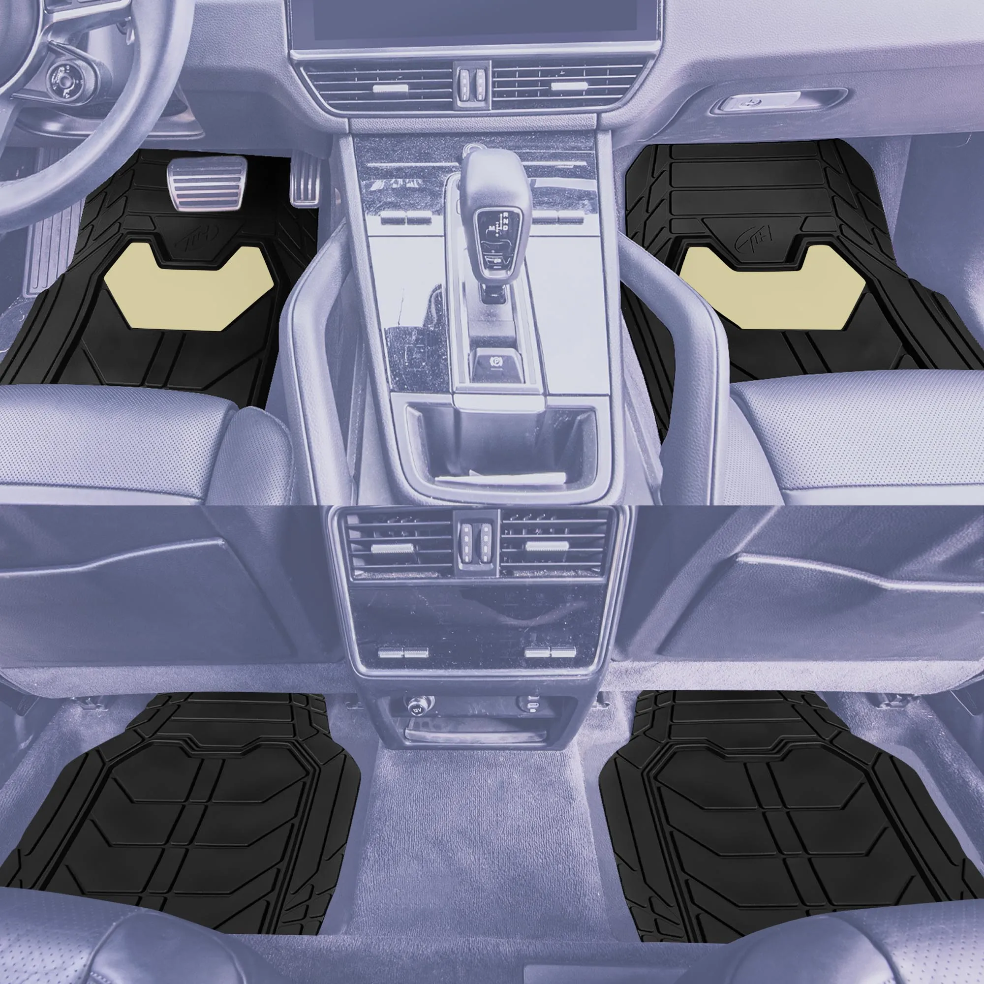 Bold Geometric Car Floor Mats - Full Set Beige