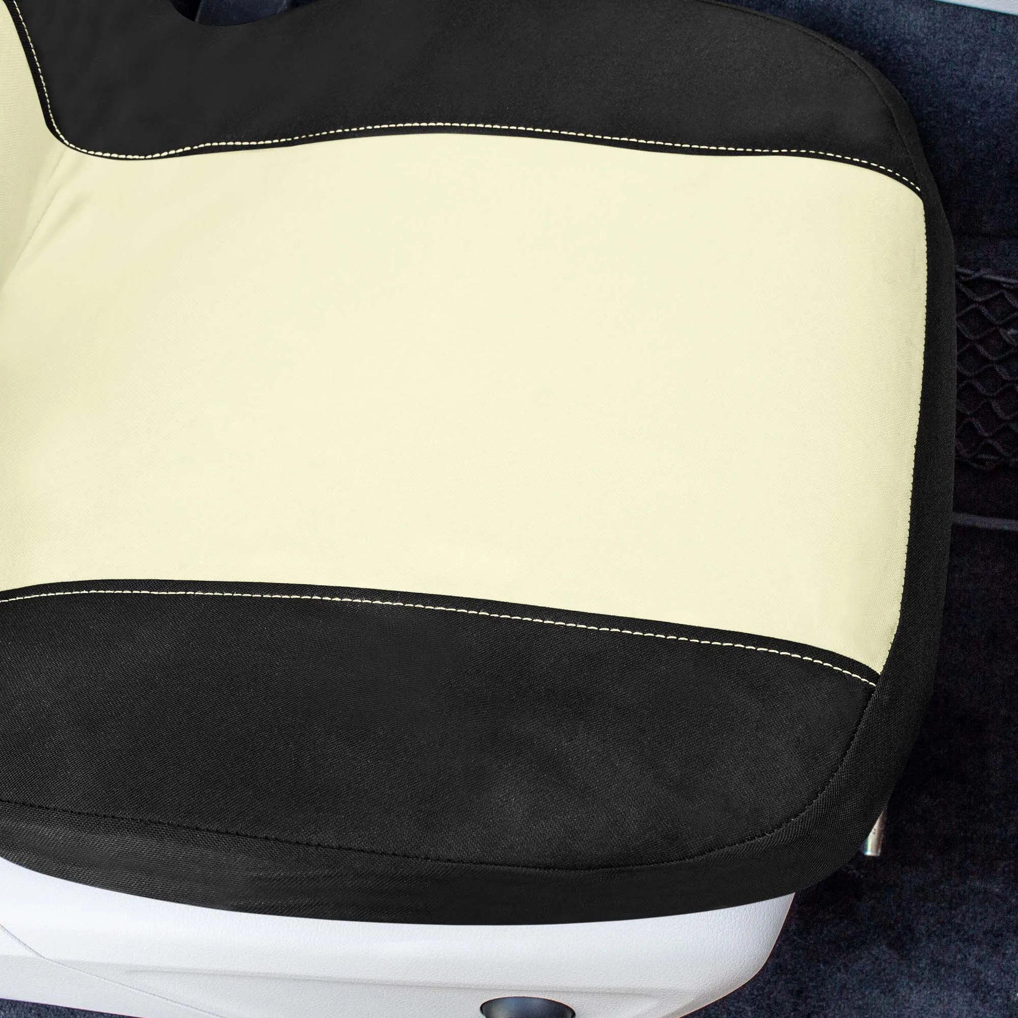 Chevron Flat Cloth Car Seat Covers Full Set - Beige