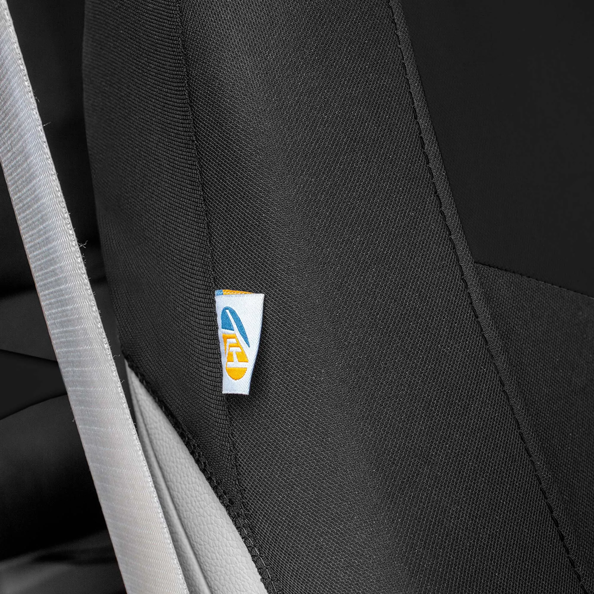 Chevron Flat Cloth Car Seat Covers Full Set - Black