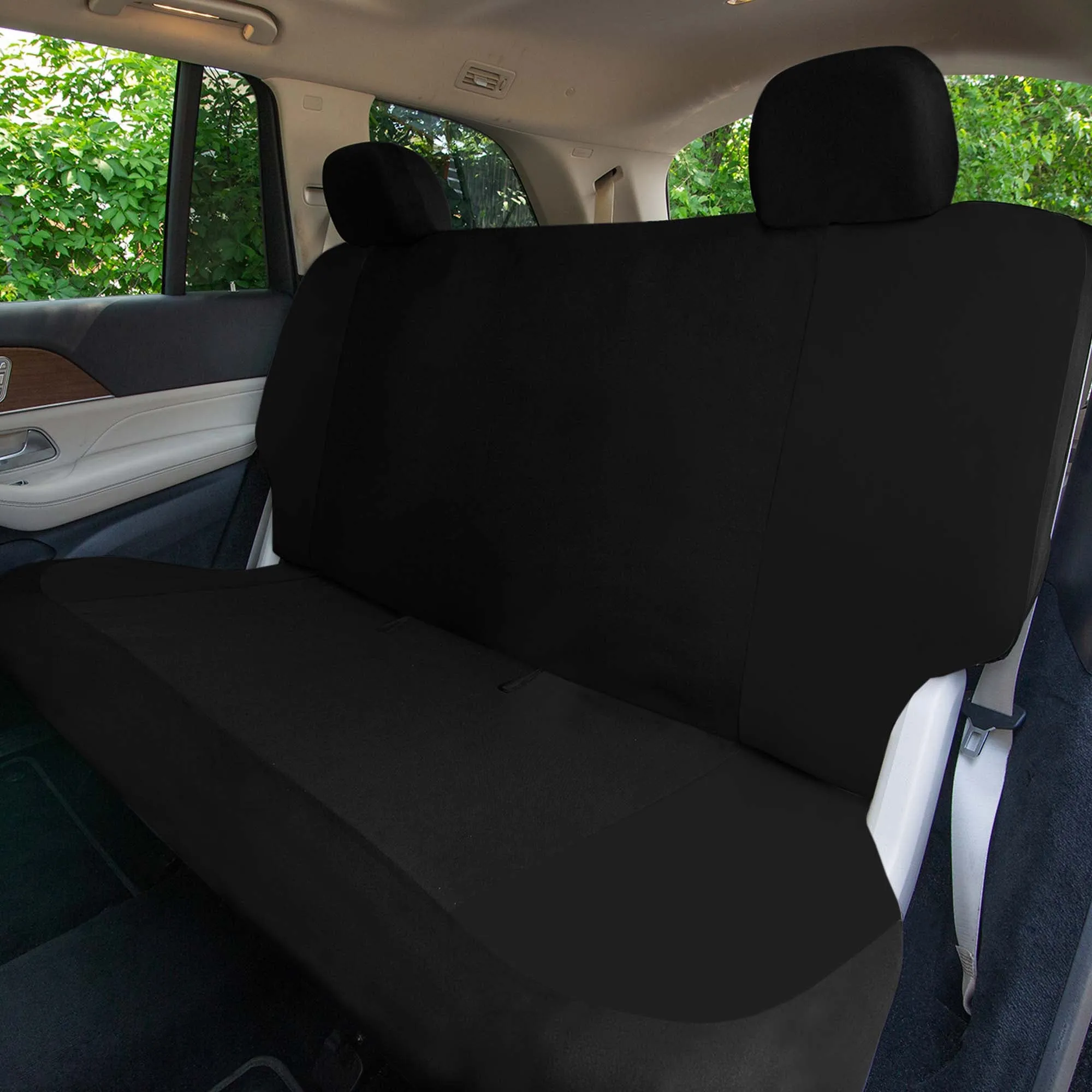 Chevron Flat Cloth Car Seat Covers Full Set - Black