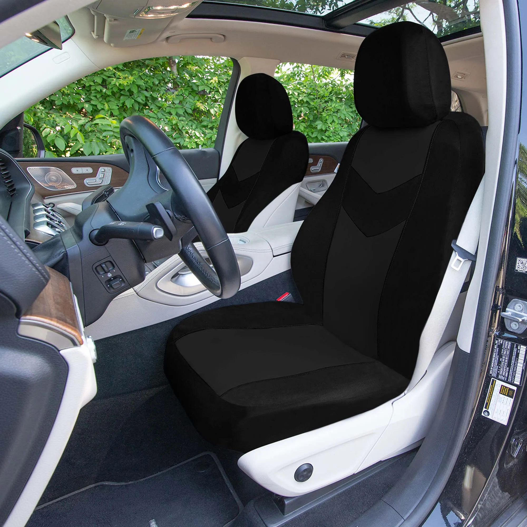 Chevron Flat Cloth Car Seat Covers Full Set - Black