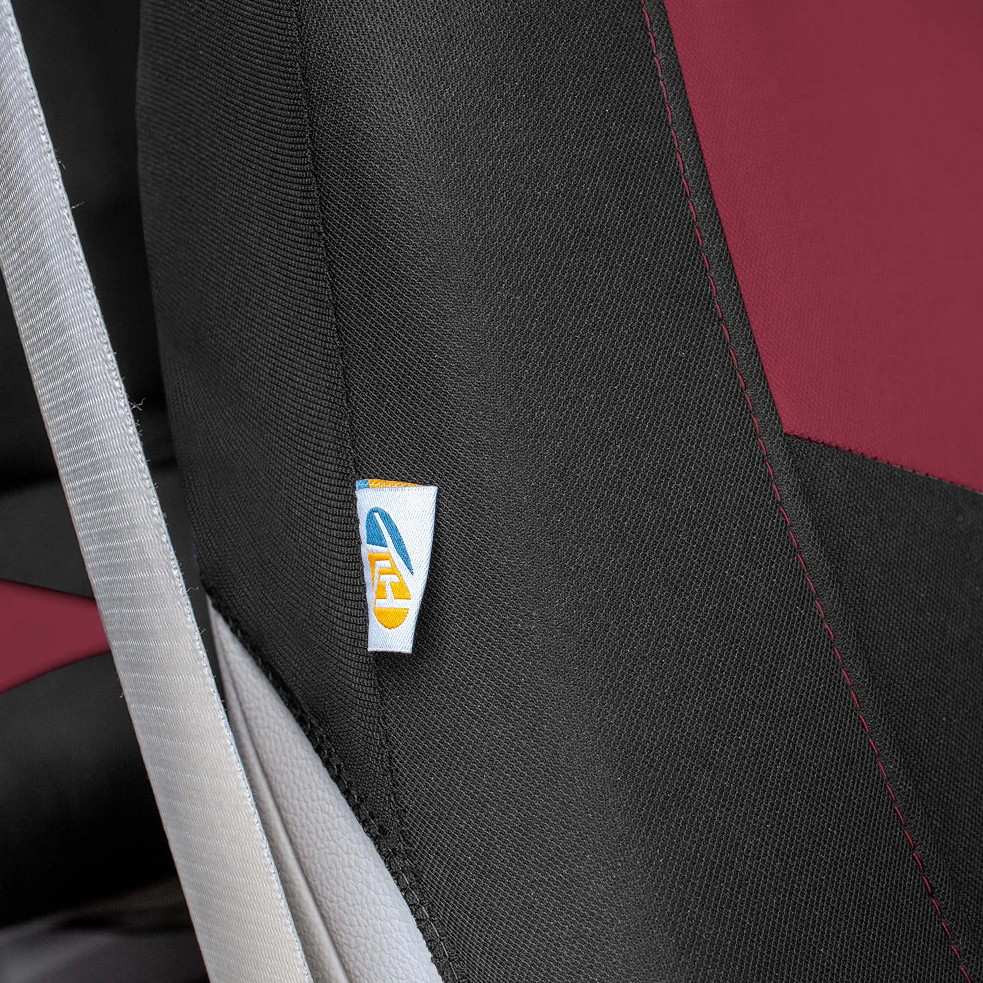 Chevron Flat Cloth Car Seat Covers Full Set - Burgundy