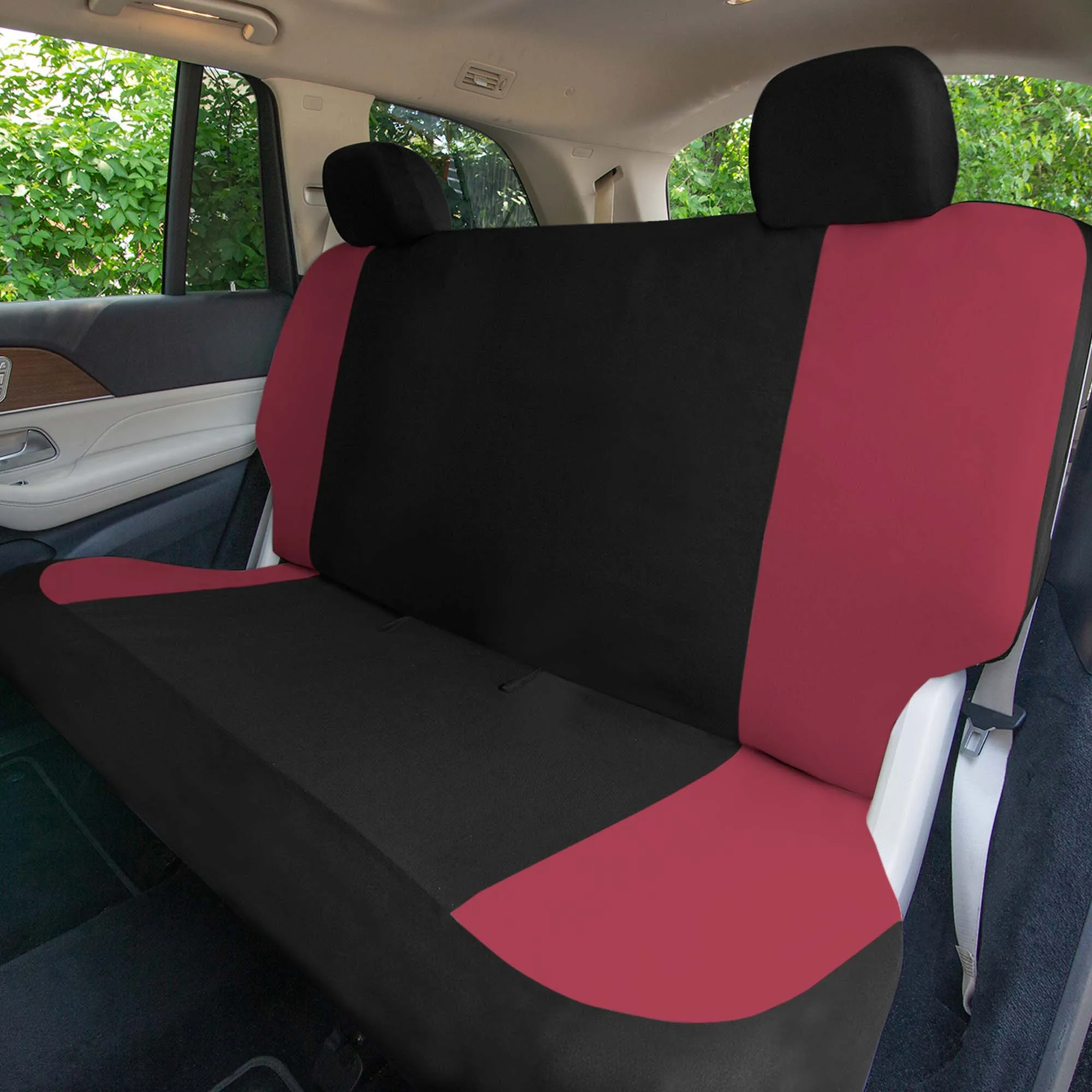 Chevron Flat Cloth Car Seat Covers Full Set - Burgundy