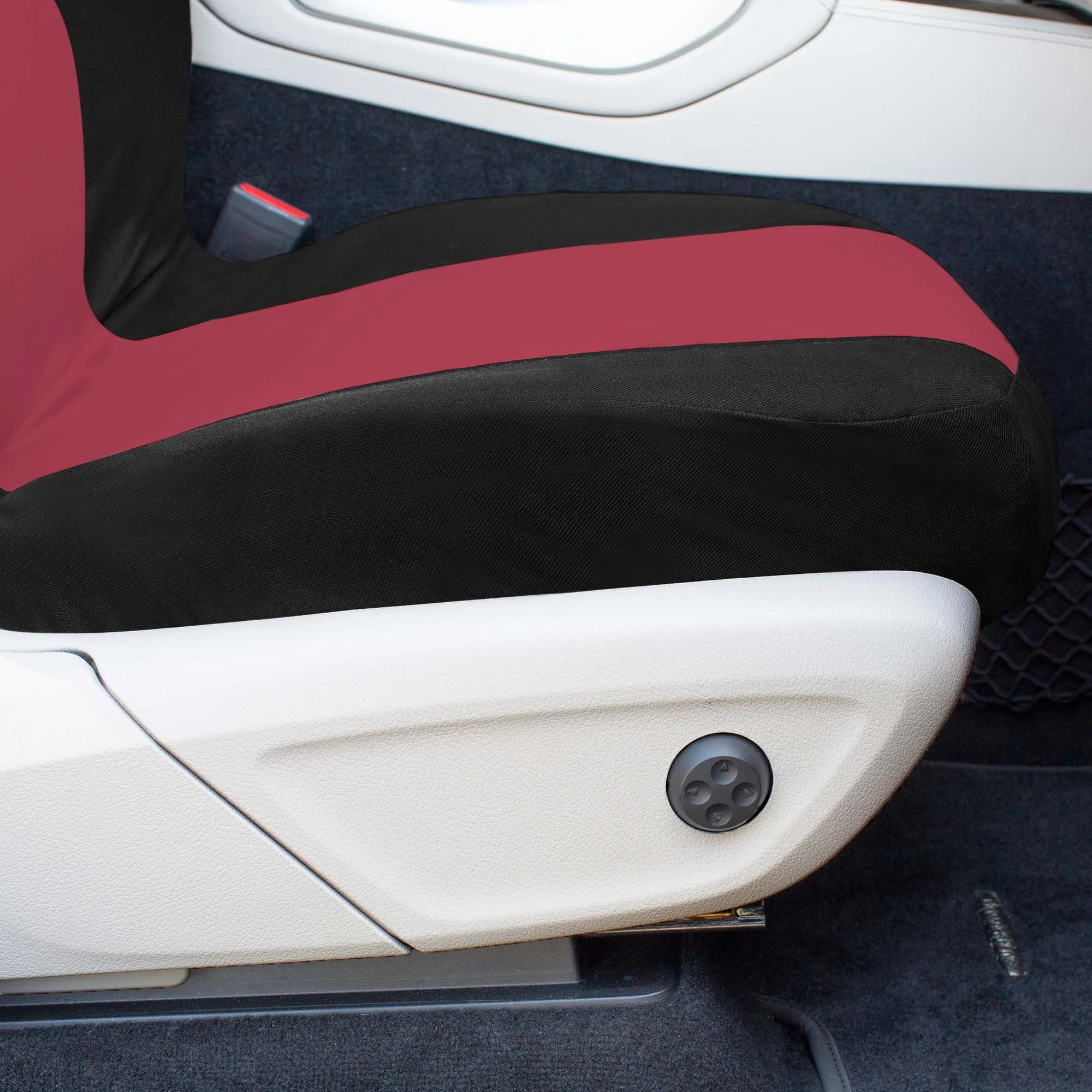 Chevron Flat Cloth Car Seat Covers Full Set - Burgundy