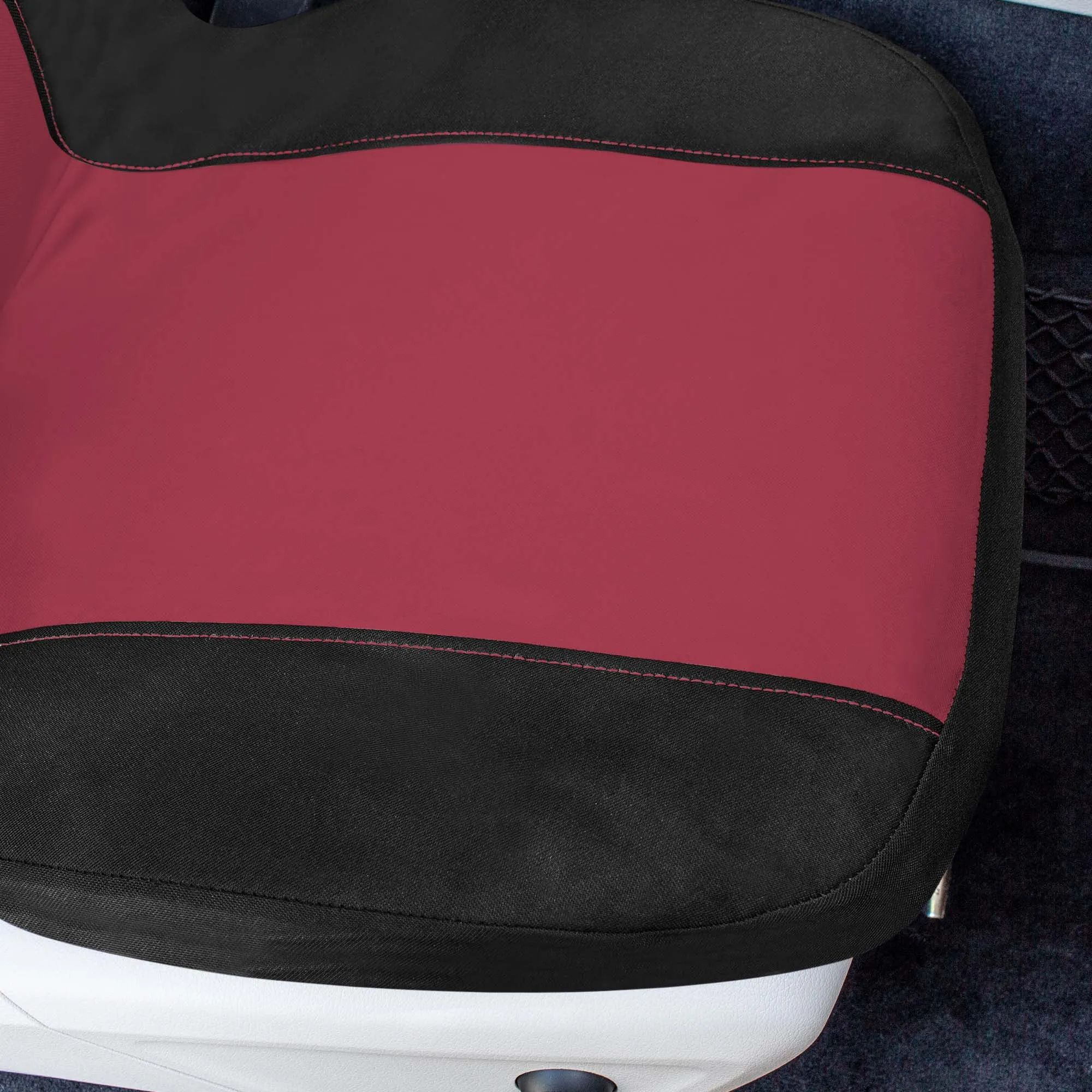 Chevron Flat Cloth Car Seat Covers Full Set - Burgundy