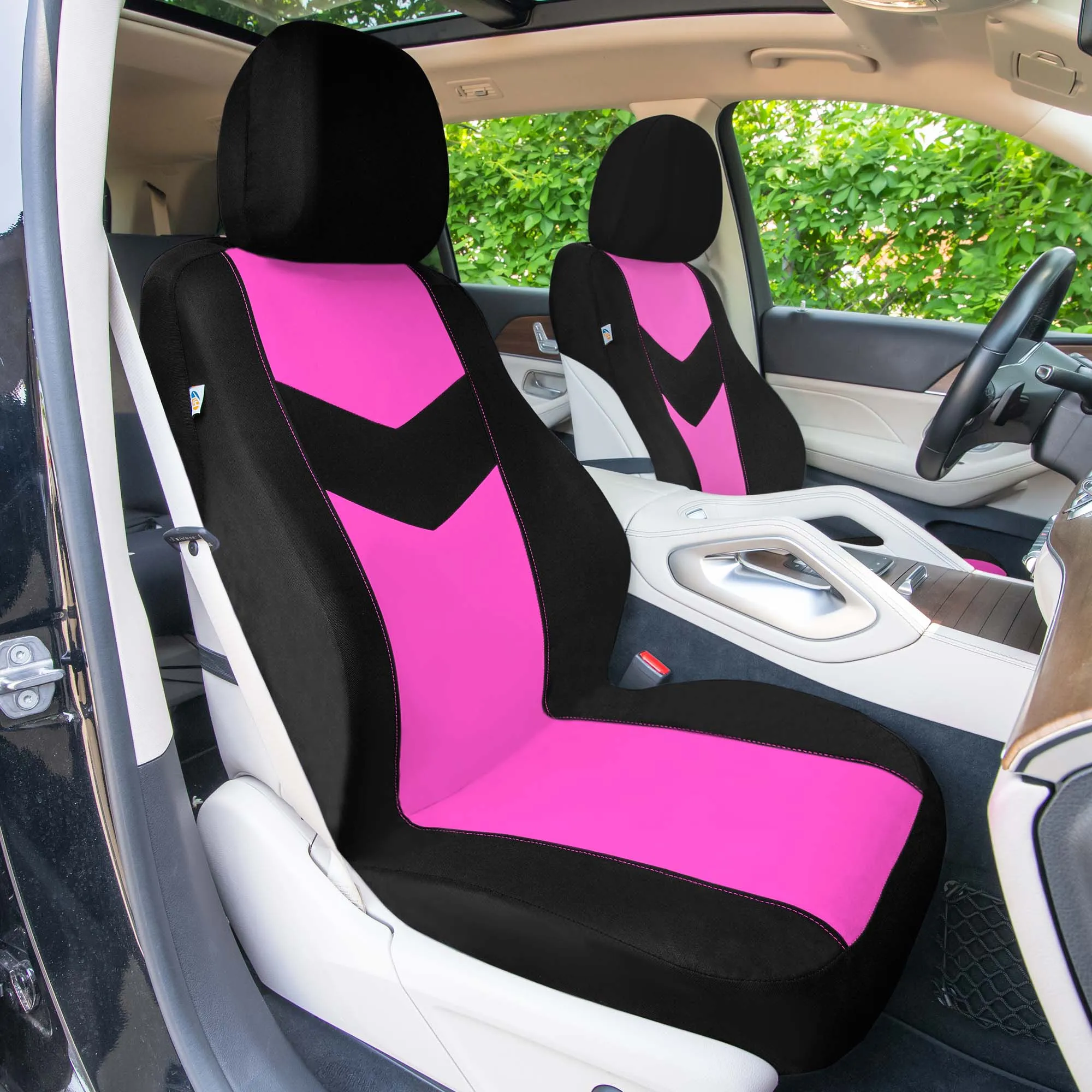 Chevron Flat Cloth Car Seat Covers Full Set - Pink