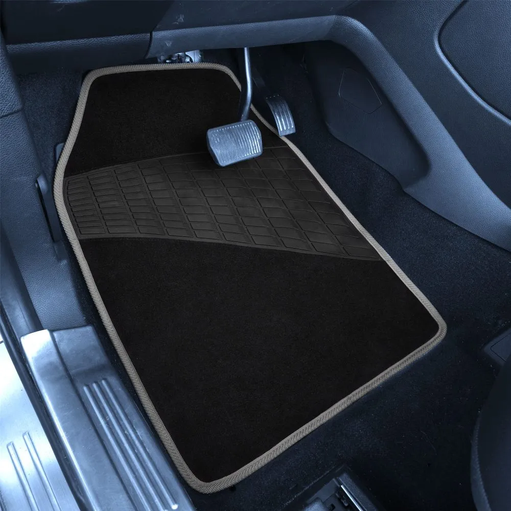 Color-Trimmed Non-Slip Carpet Floor Mats with Rubber Heel Pad - Full Set Gray