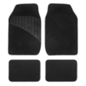 Color-Trimmed Non-Slip Carpet Floor Mats with Rubber Heel Pad - Full Set Gray