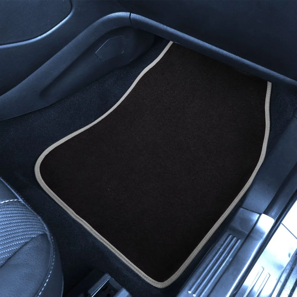 Color-Trimmed Non-Slip Carpet Floor Mats with Rubber Heel Pad - Full Set Gray