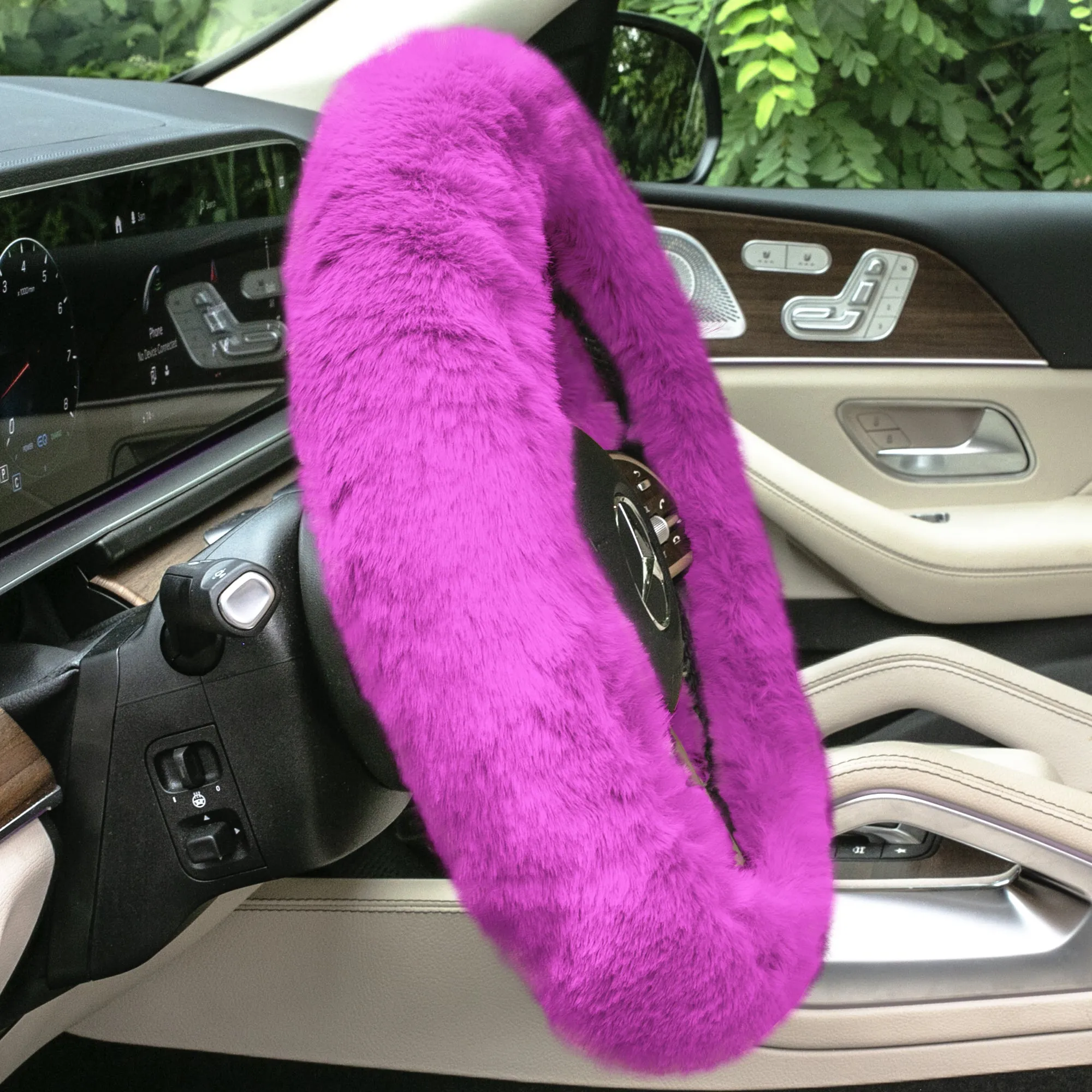 Doe16 Faux Rabbit Fur Steering Wheel Cover Purple