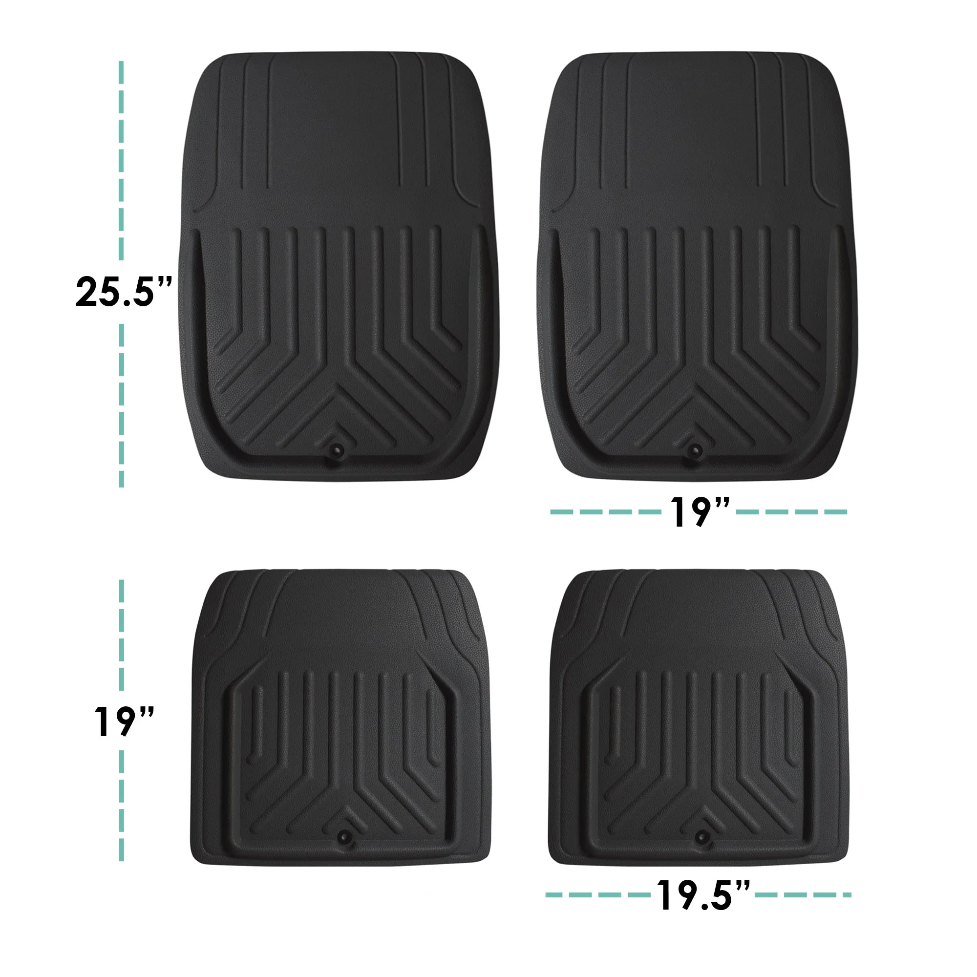 Faux Leather Deep Tray Floor Mats Full Set - Black