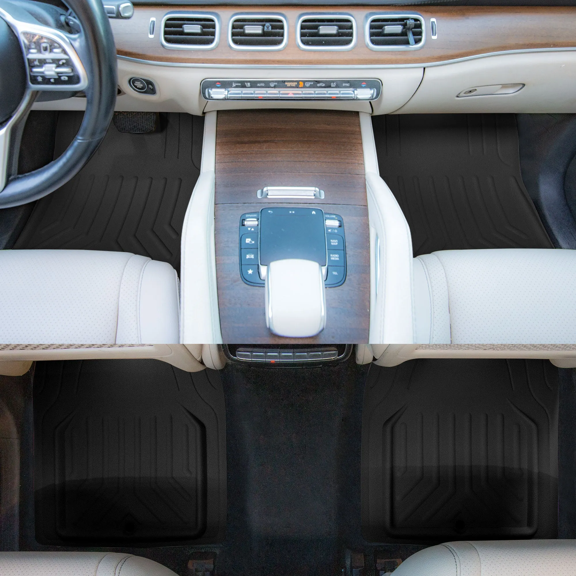 Faux Leather Deep Tray Floor Mats Full Set - Black