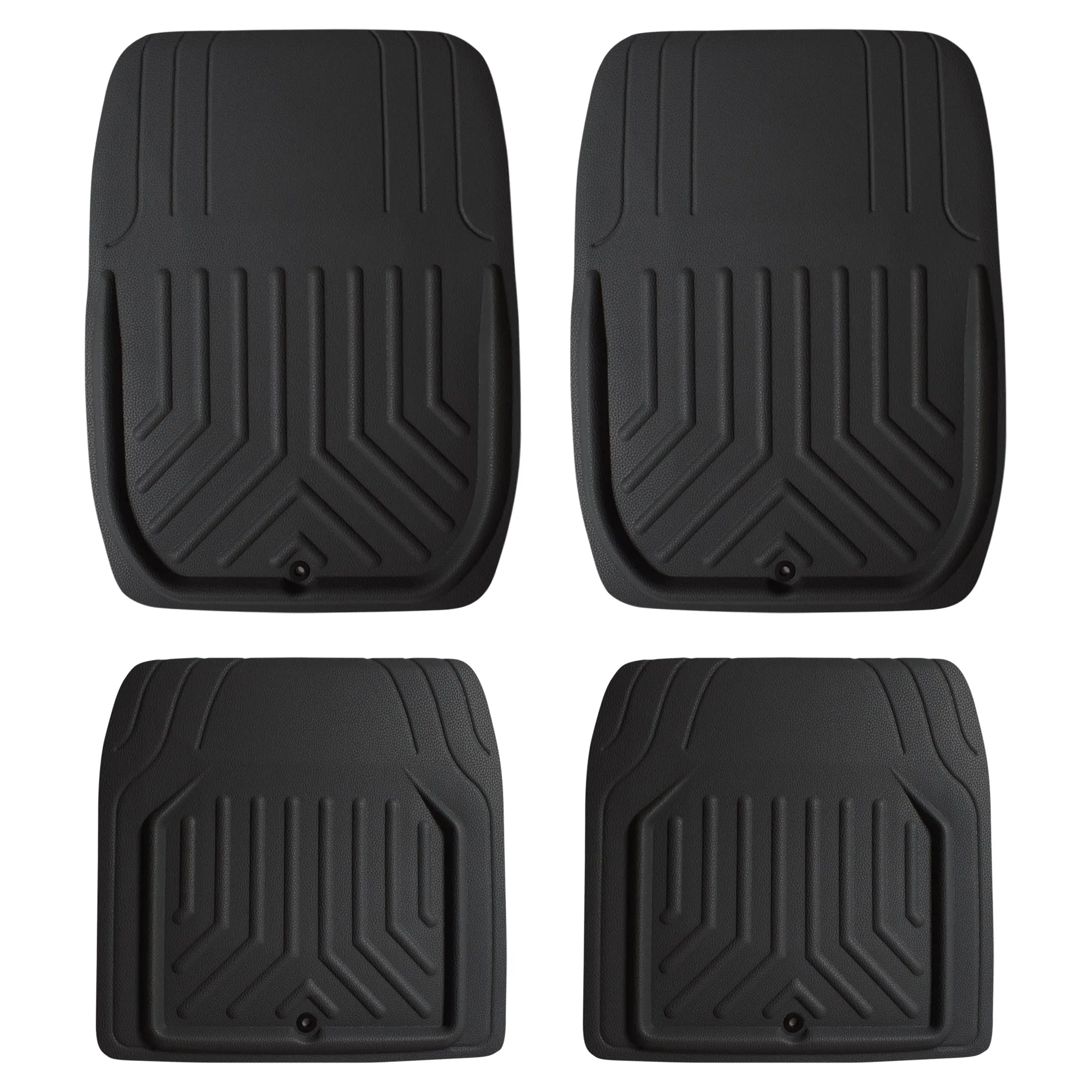 Faux Leather Deep Tray Floor Mats Full Set - Black