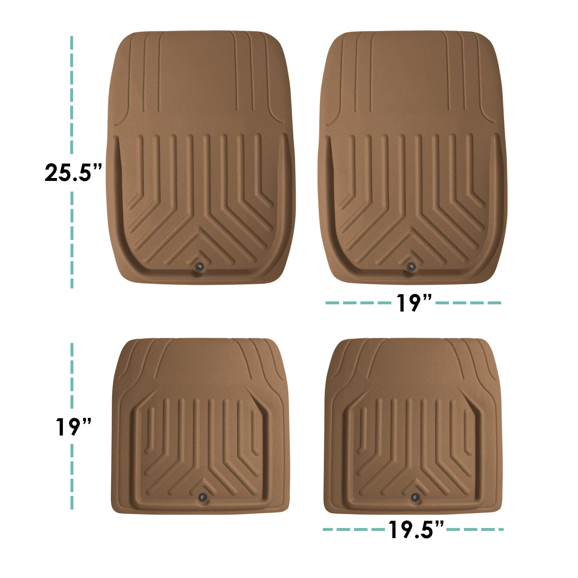 Faux Leather Deep Tray Floor Mats Full Set - Brown