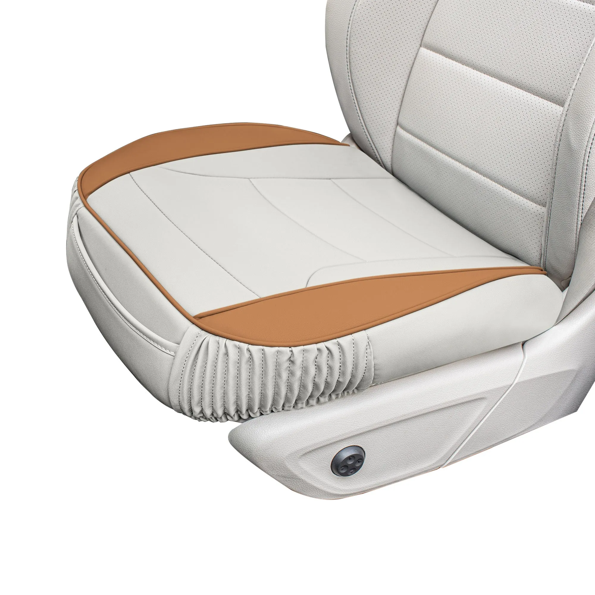 Faux Leather Seat Cushion Pad - 2 Piece Front Set Beige Tan