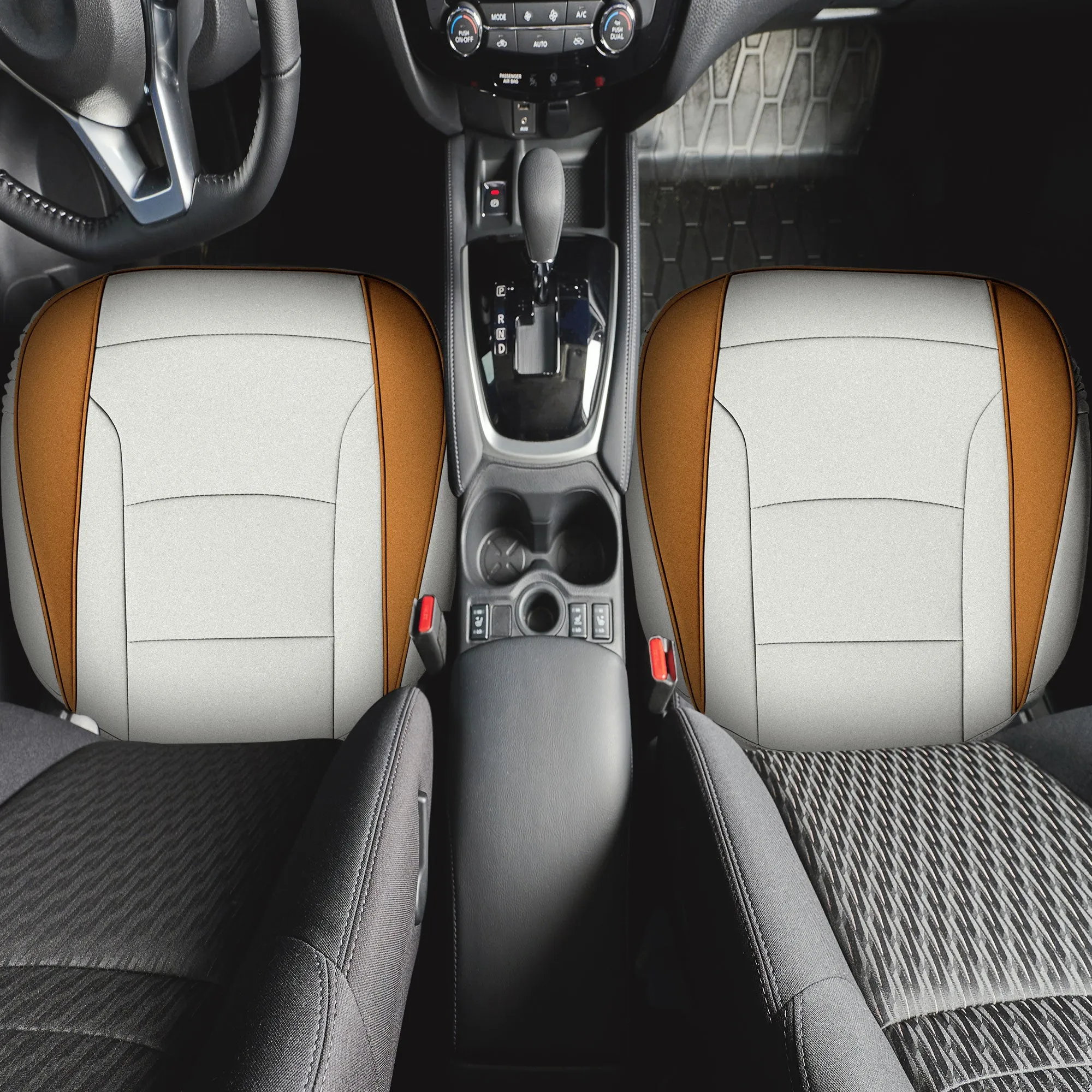 Faux Leather Seat Cushion Pad - 2 Piece Front Set Beige Tan
