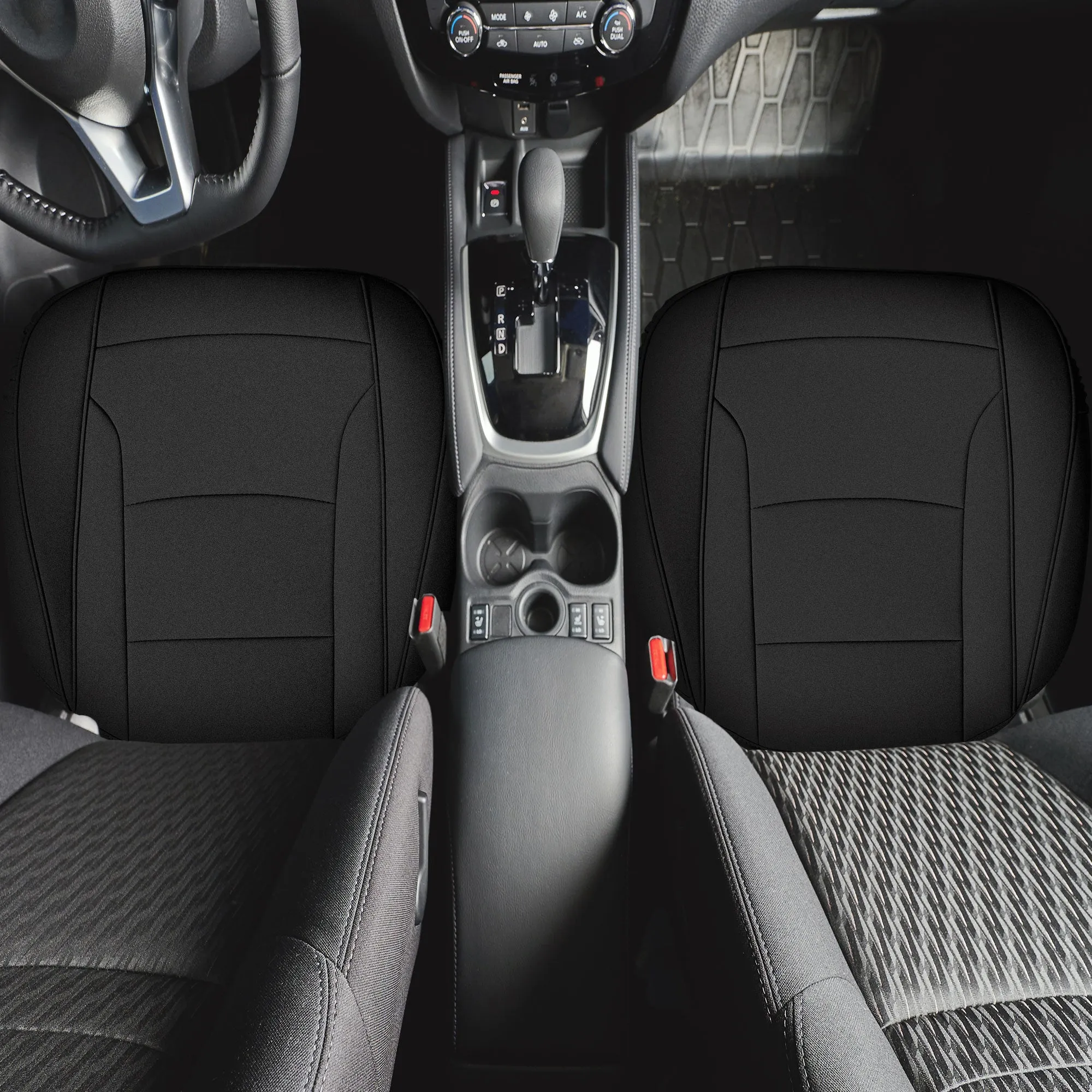Faux Leather Seat Cushion Pad - 2 Piece Front Set Black