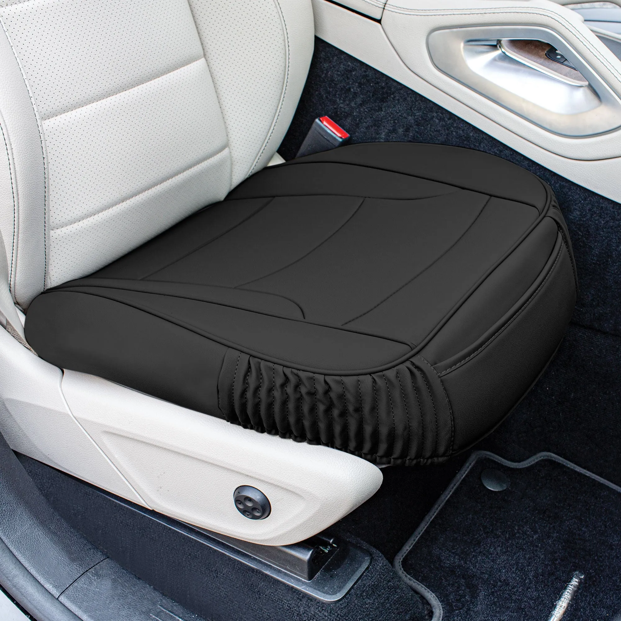 Faux Leather Seat Cushion Pad - 2 Piece Front Set Black