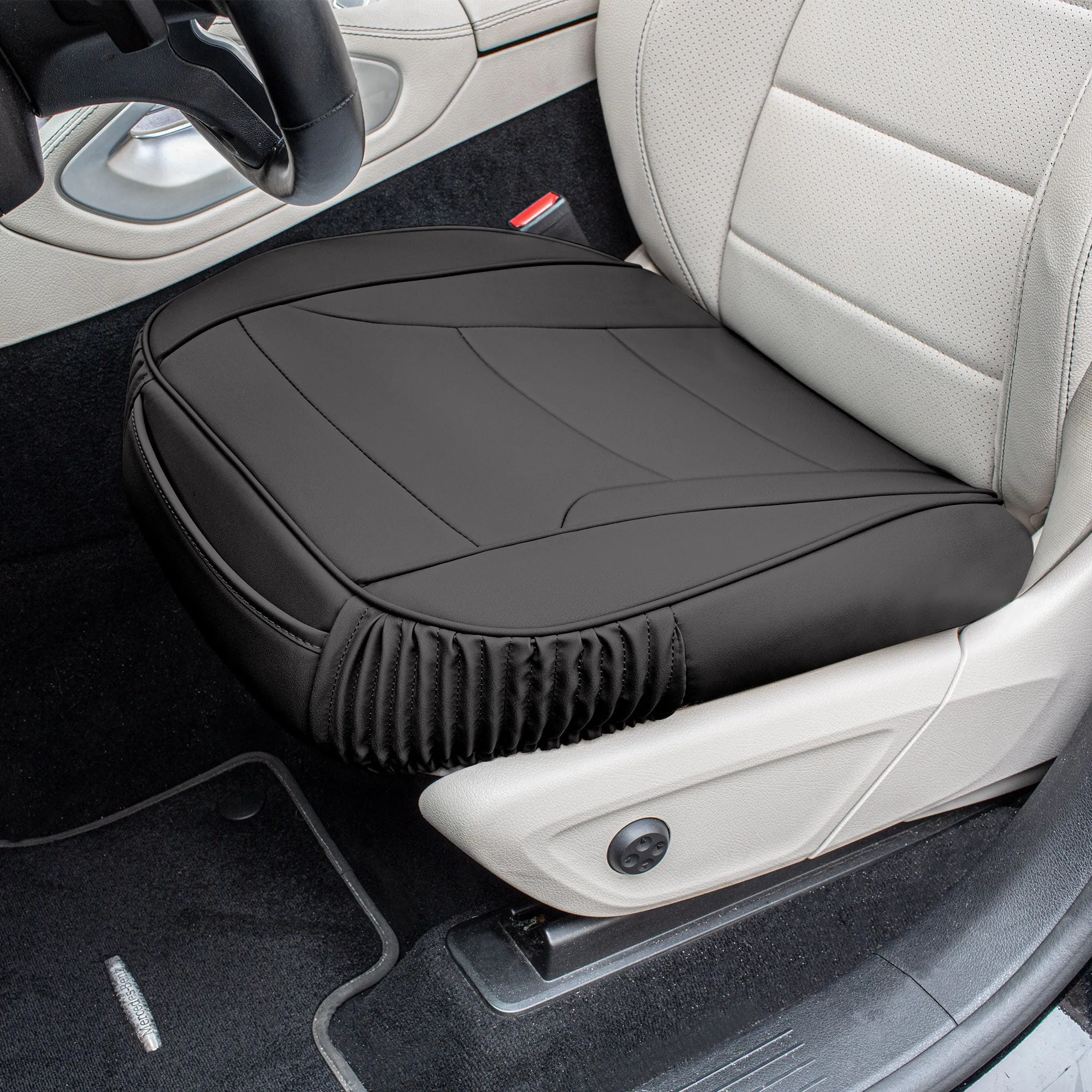 Faux Leather Seat Cushion Pad - 2 Piece Front Set Black