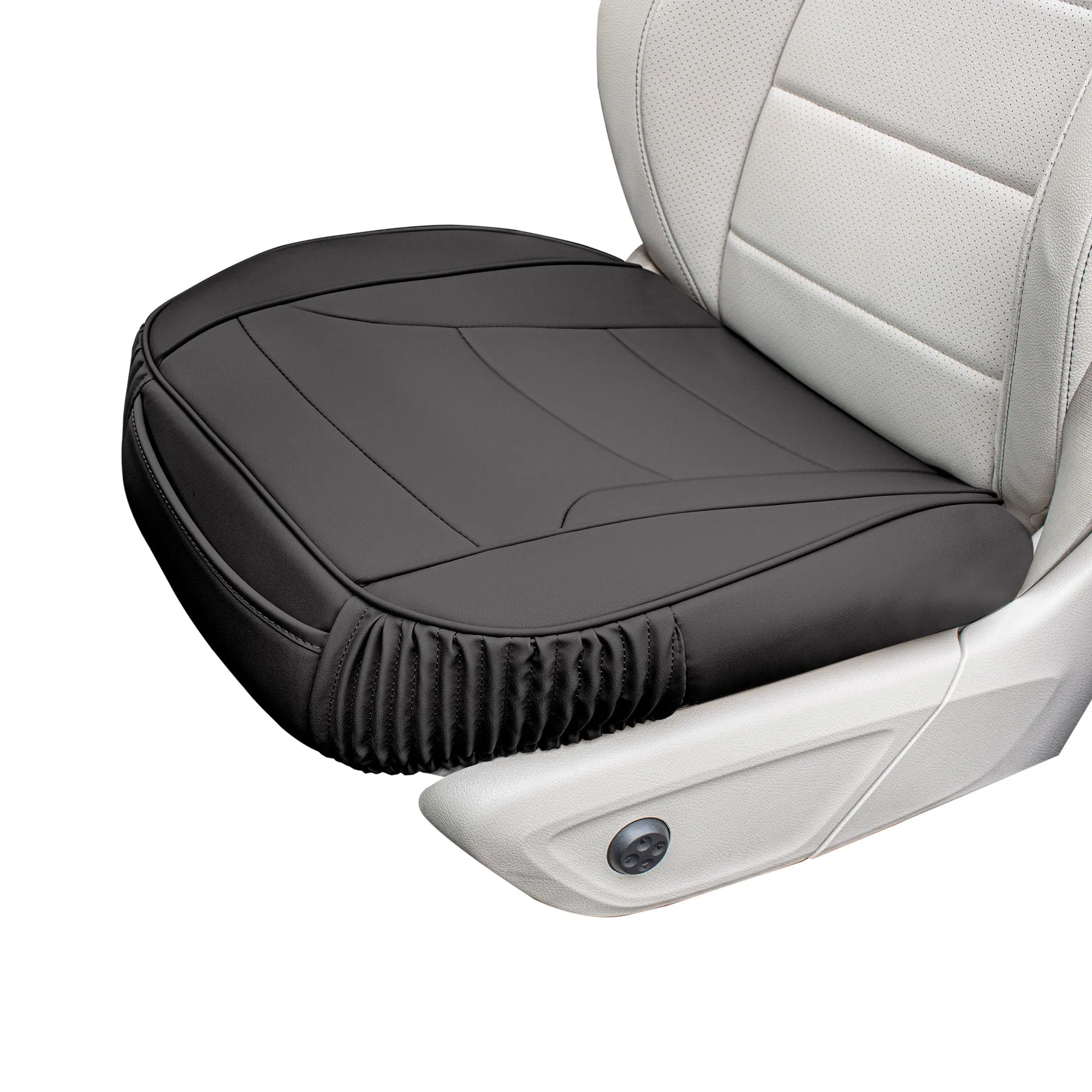 Faux Leather Seat Cushion Pad - 2 Piece Front Set Black