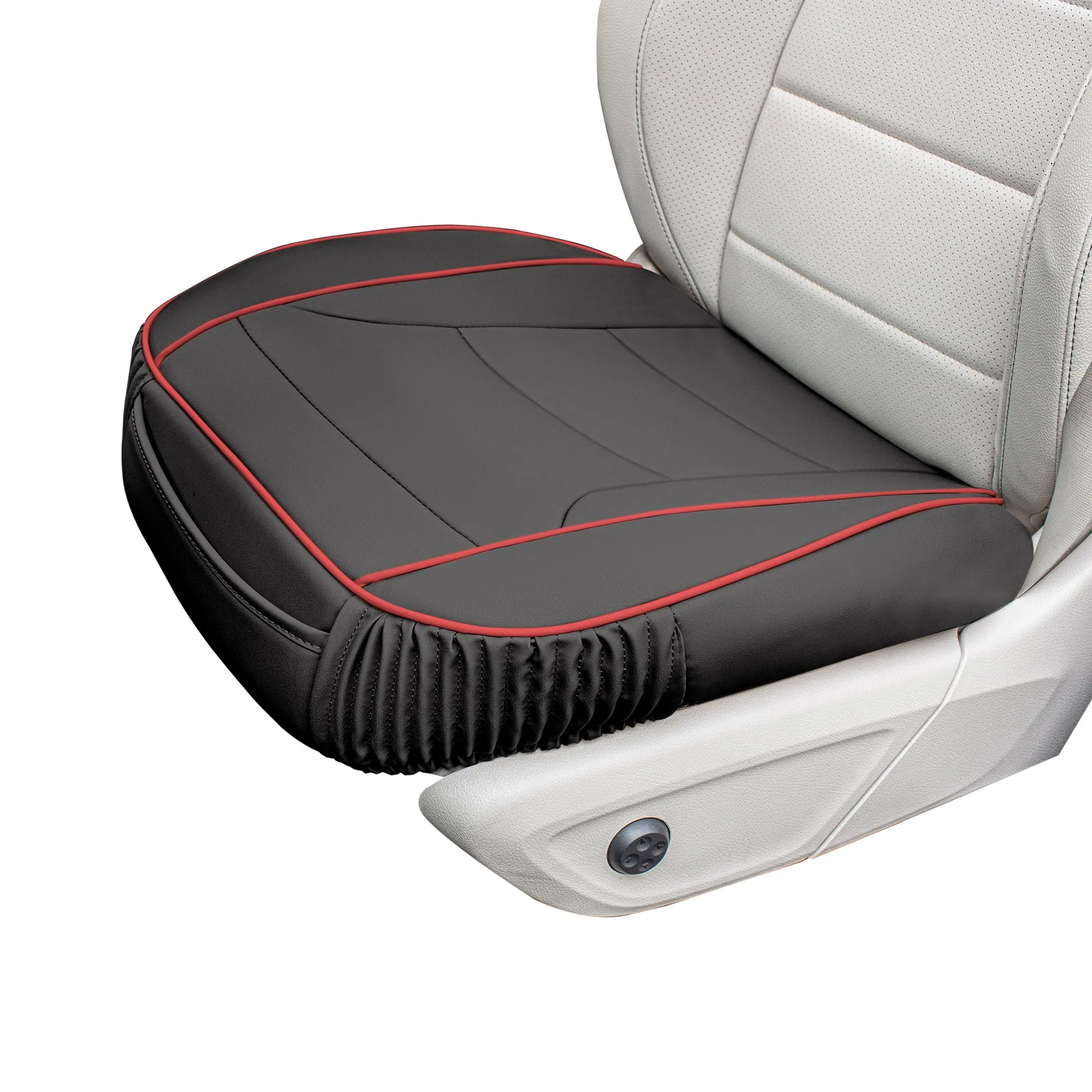 Faux Leather Seat Cushion Pad - 2 Piece Front Set Black/Red Trim