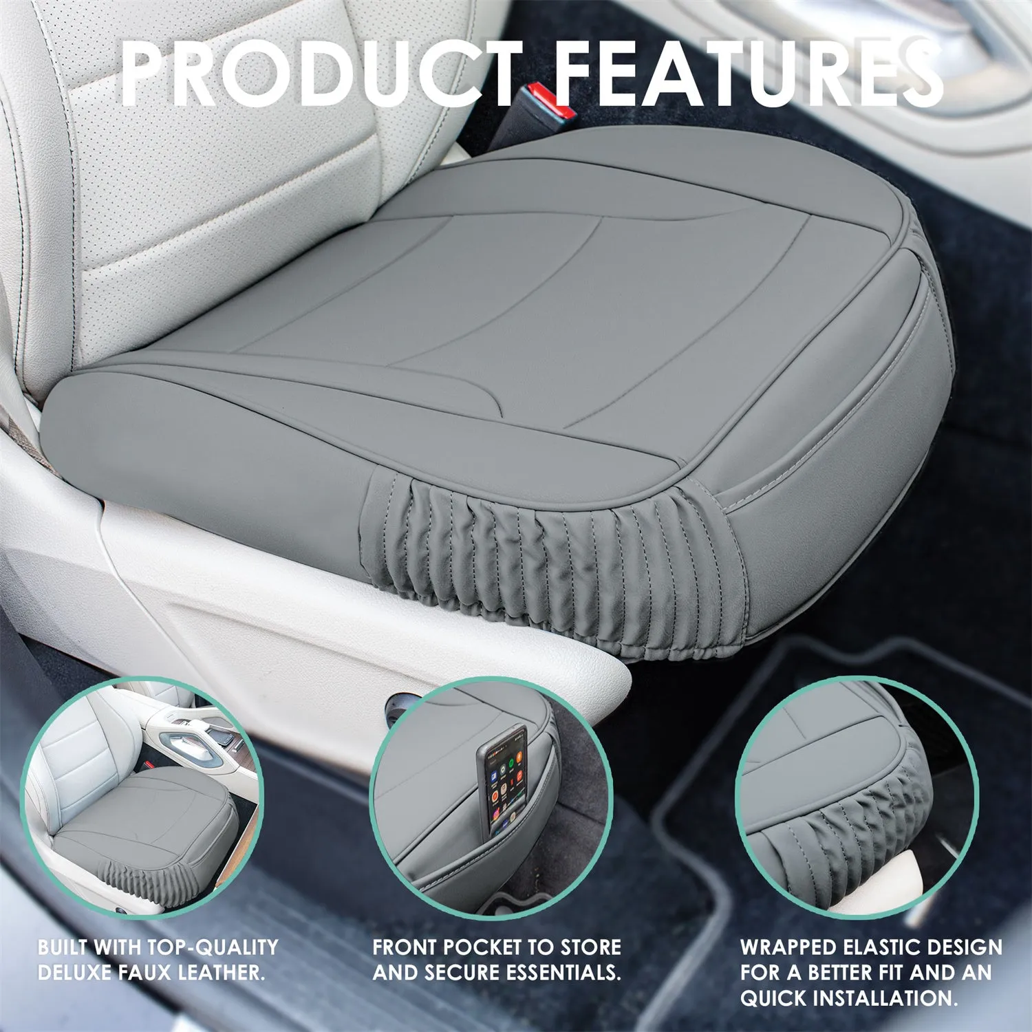 Faux Leather Seat Cushion Pad - 2 Piece Front Set Gray
