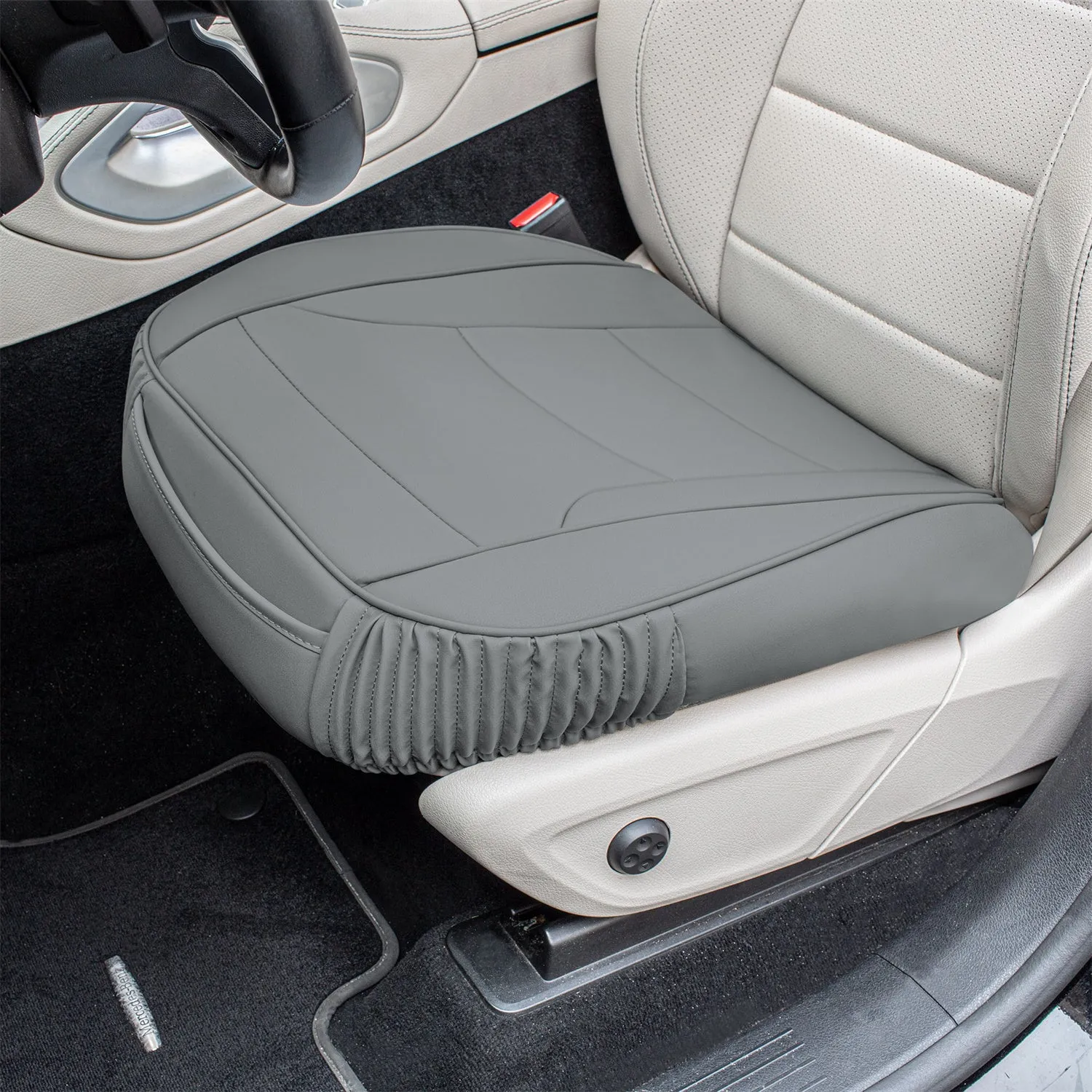 Faux Leather Seat Cushion Pad - 2 Piece Front Set Gray
