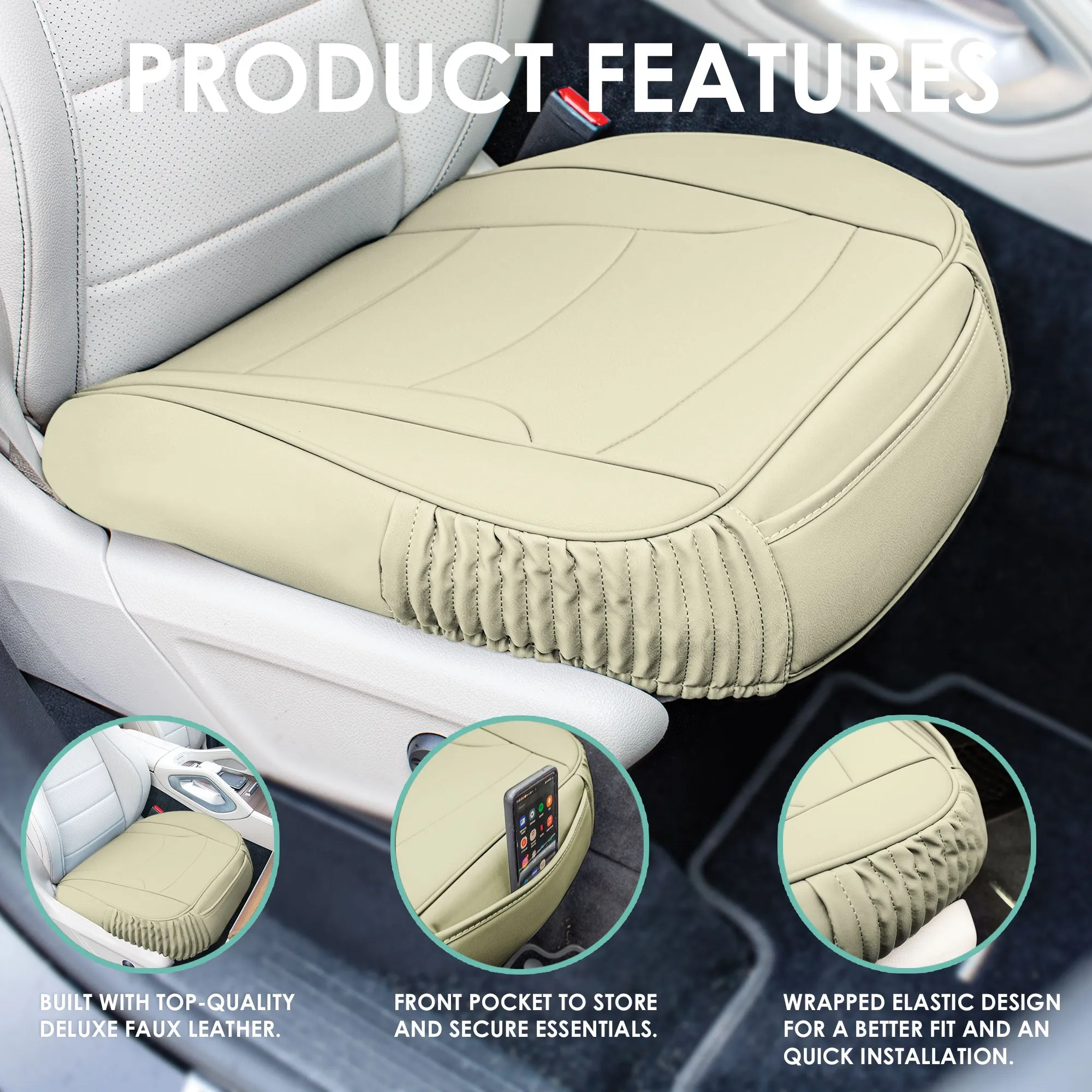 Faux Leather Seat Cushion Pad - 2 Piece Front Set Solid Beige