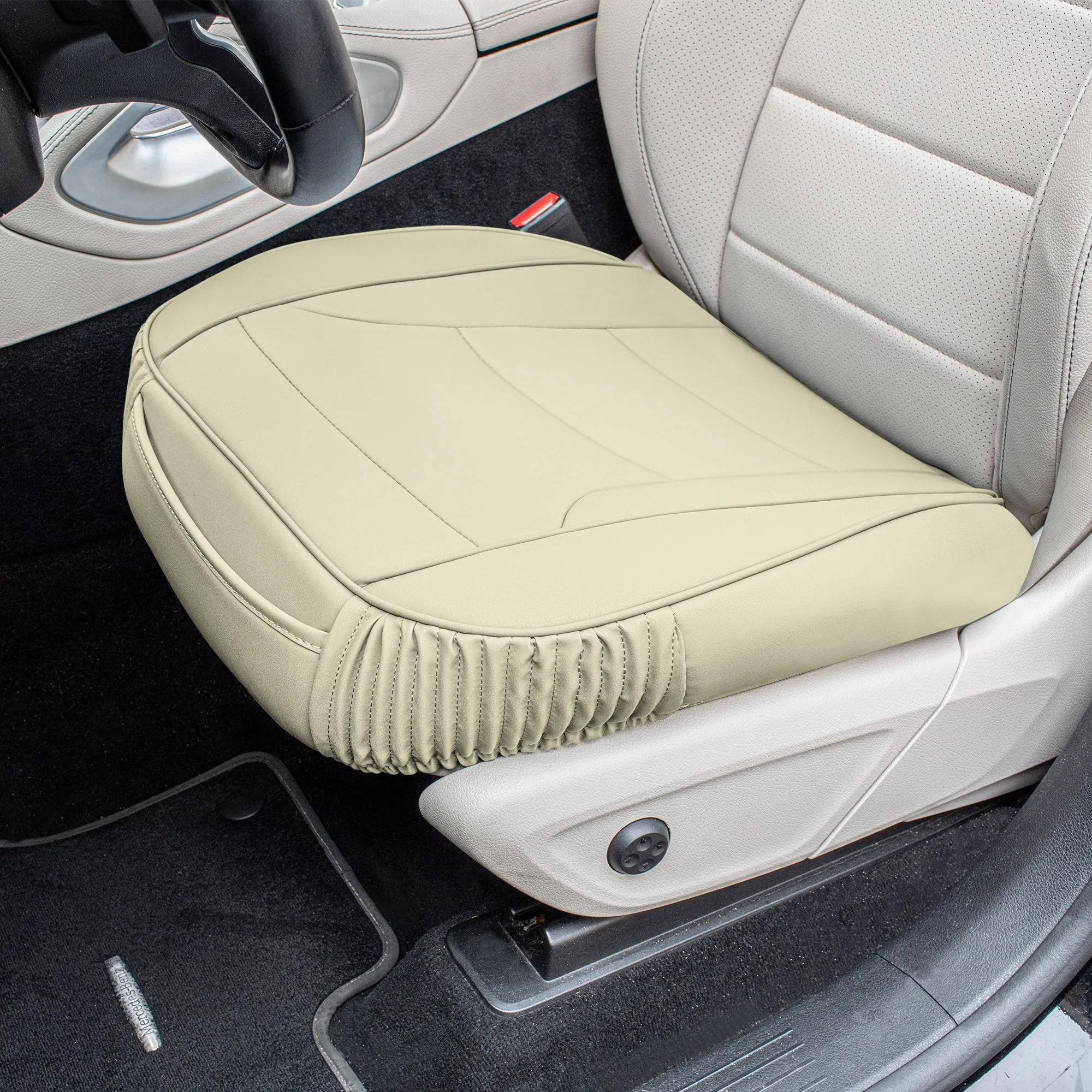 Faux Leather Seat Cushion Pad - 2 Piece Front Set Solid Beige
