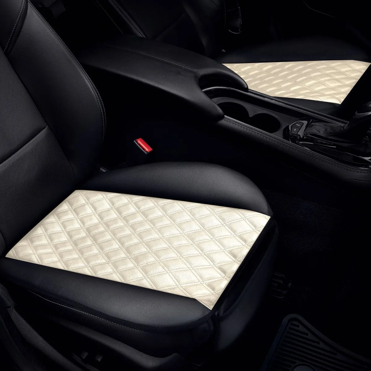 Faux Leather Seat Cushion Pad w/ Front Pocket - Front Set Beige