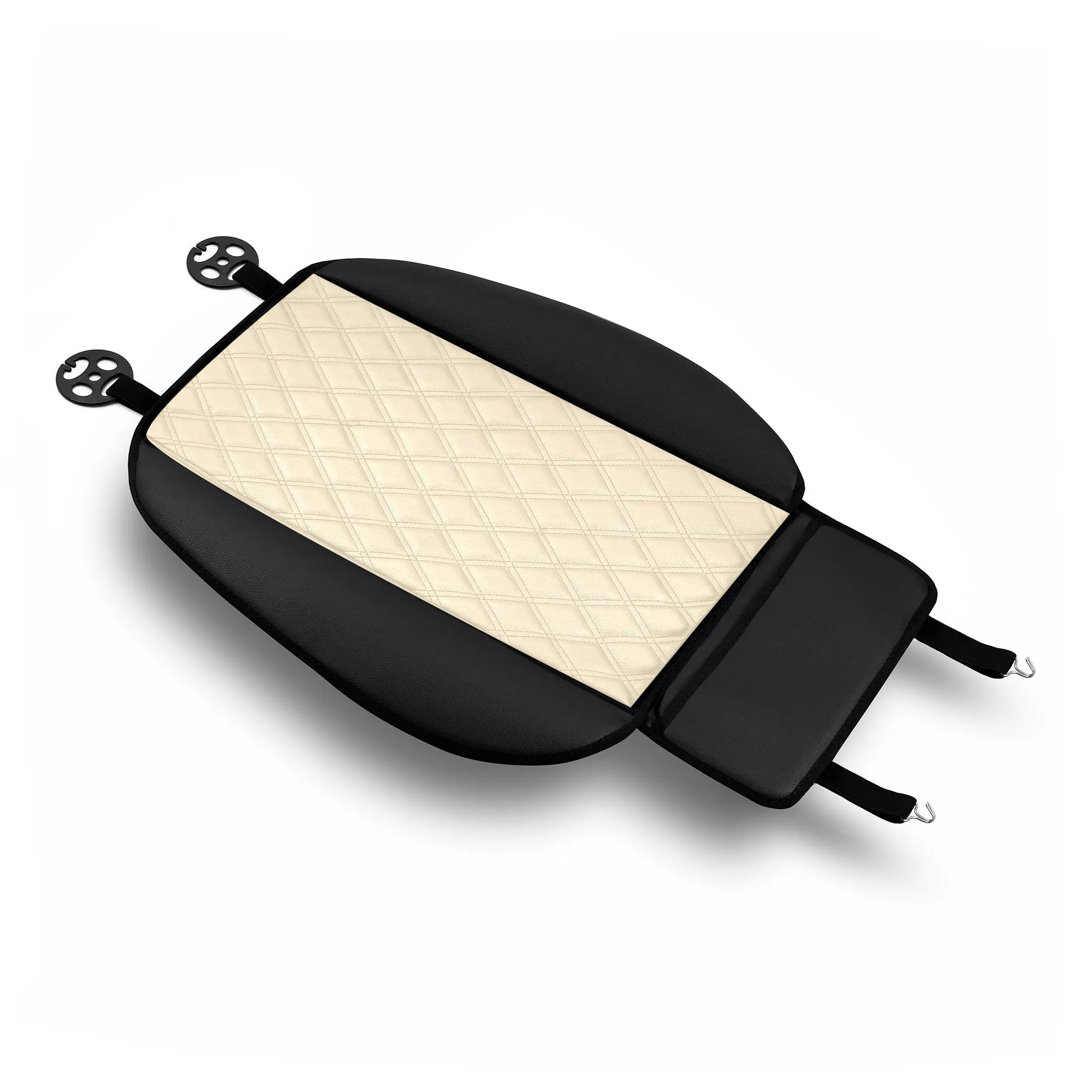 Faux Leather Seat Cushion Pad w/ Front Pocket - Front Set Beige