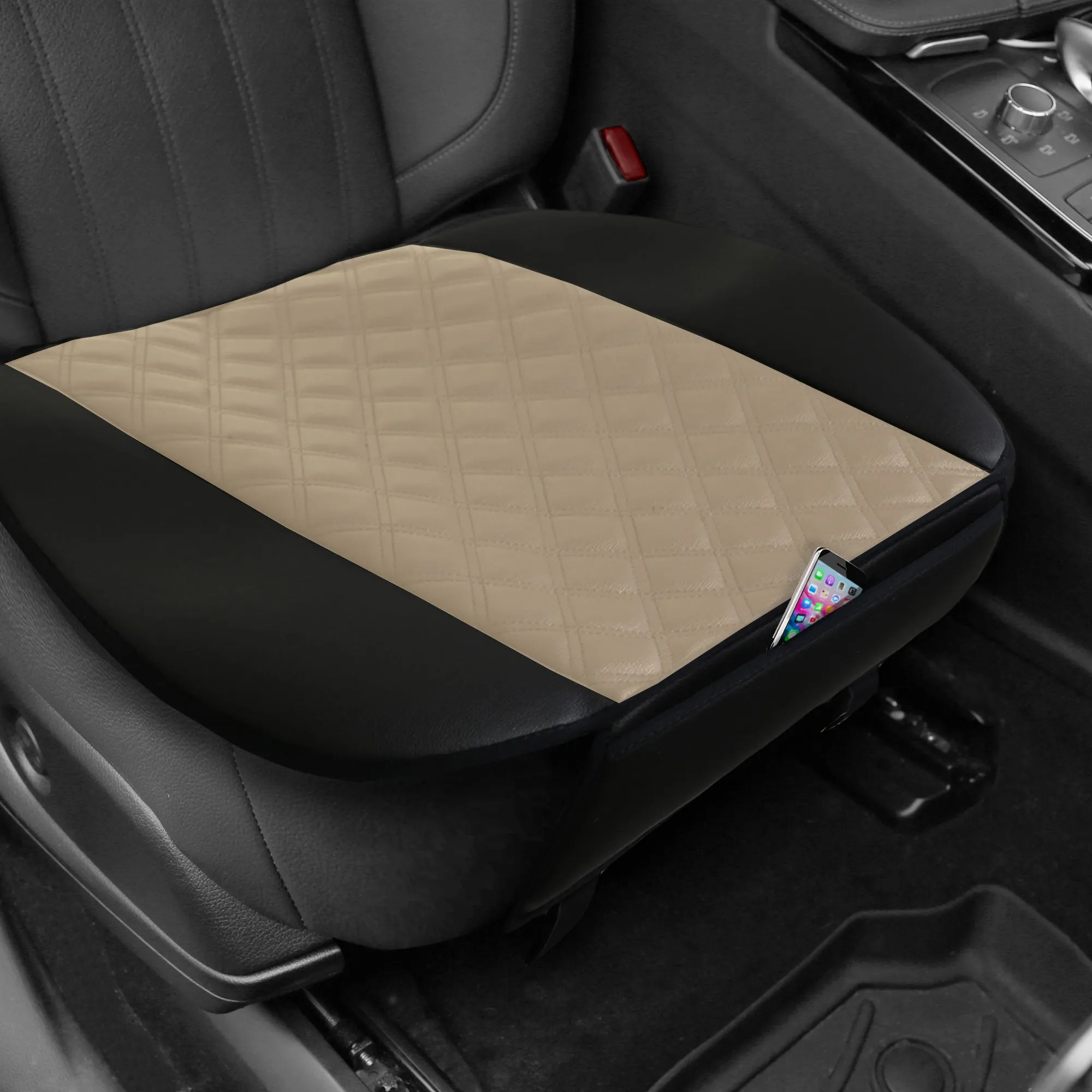 Faux Leather Seat Cushion Pad w/ Front Pocket - Front Set Beige