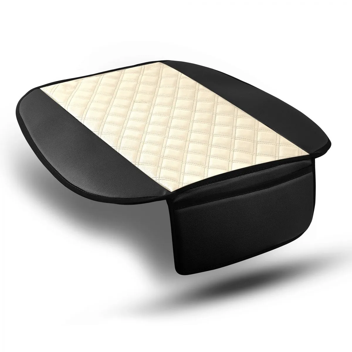 Faux Leather Seat Cushion Pad w/ Front Pocket - Front Set Beige